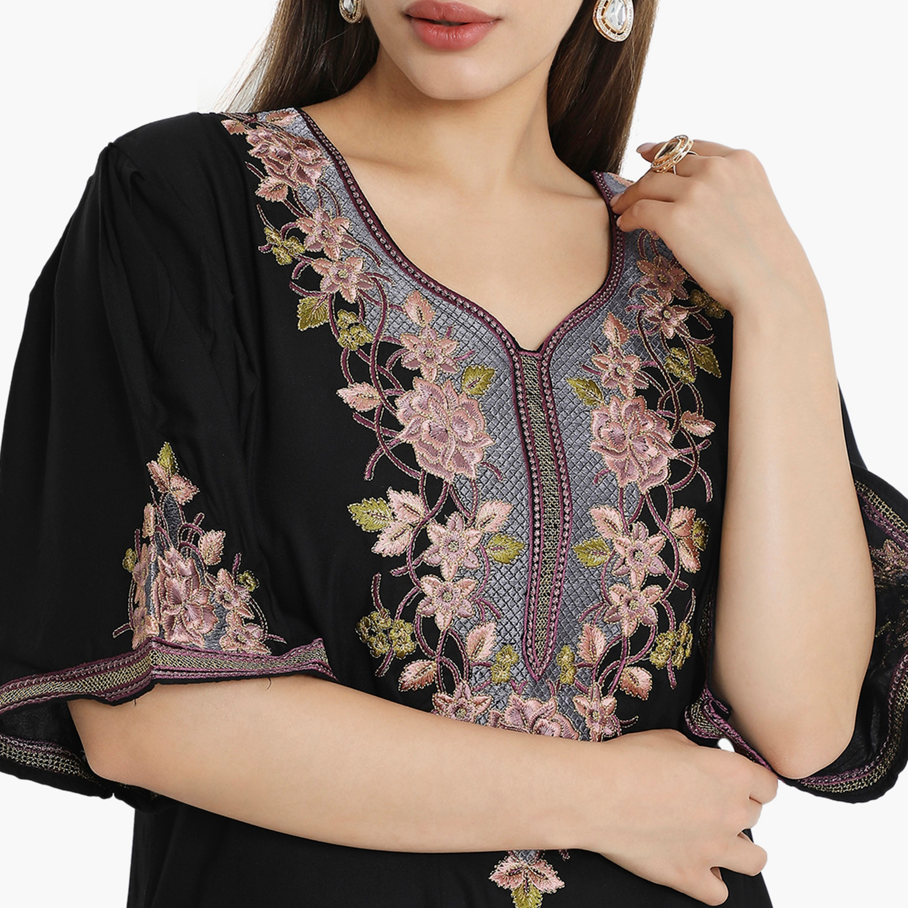 Hana & Sara Flared Sleeves Embroidered Women's Jalabiya-women-arabicclothing-jalabiyas-image-7