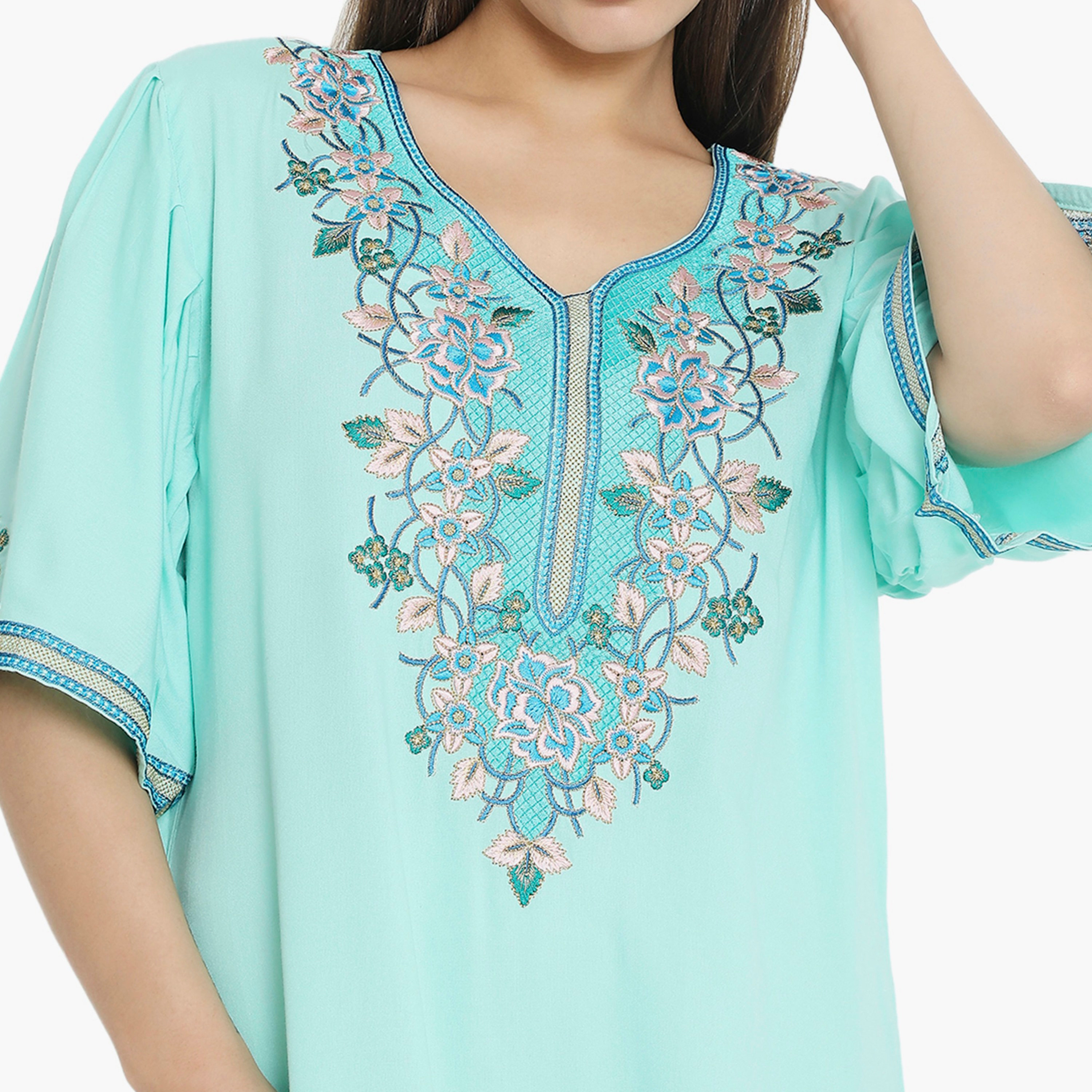 Hana & Sara Flared Sleeves Embroidered Women's Jalabiya-women-arabicclothing-jalabiyas-image-12