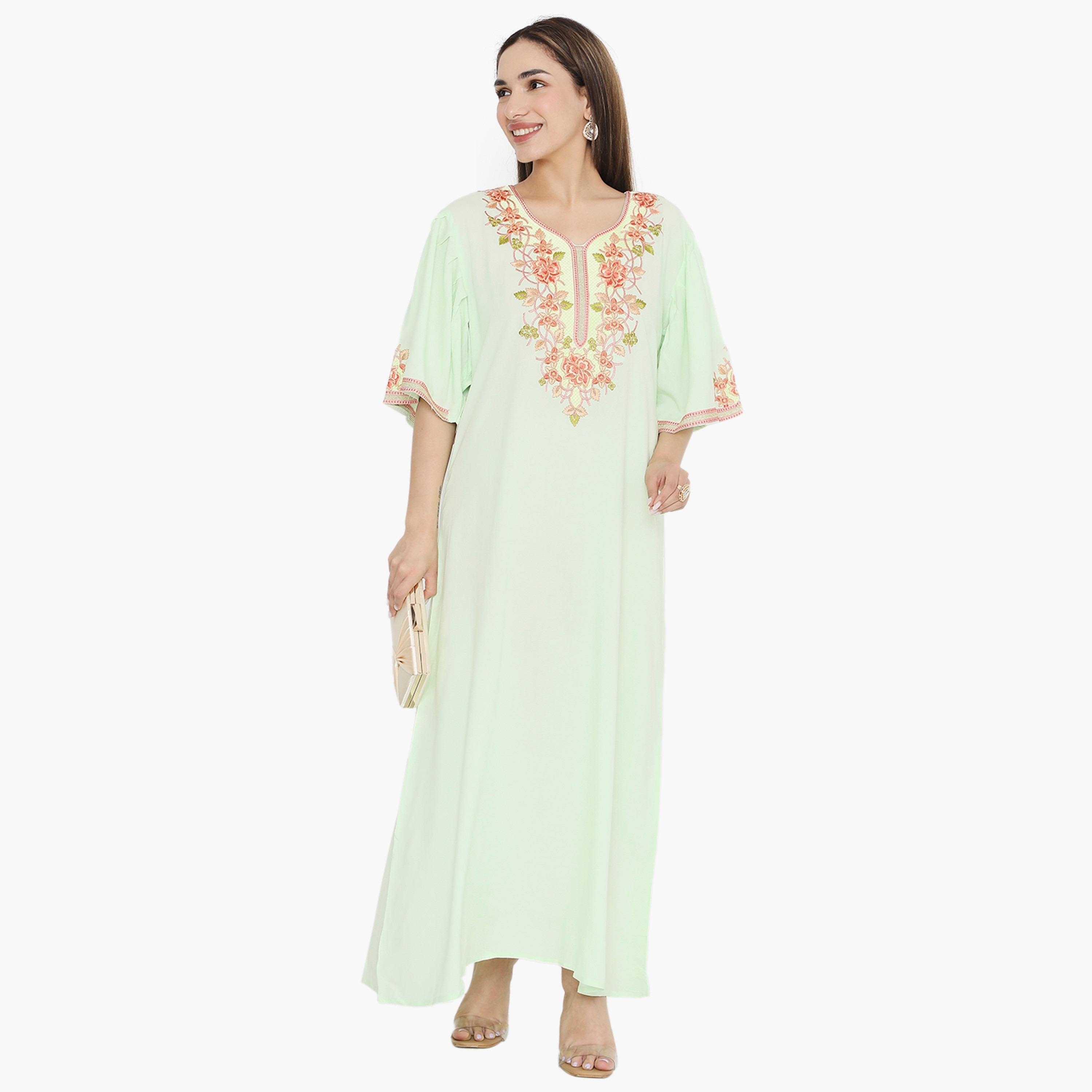 Hana & Sara Flared Sleeves Embroidered Women's Jalabiya-women-arabicclothing-jalabiyas-image-1