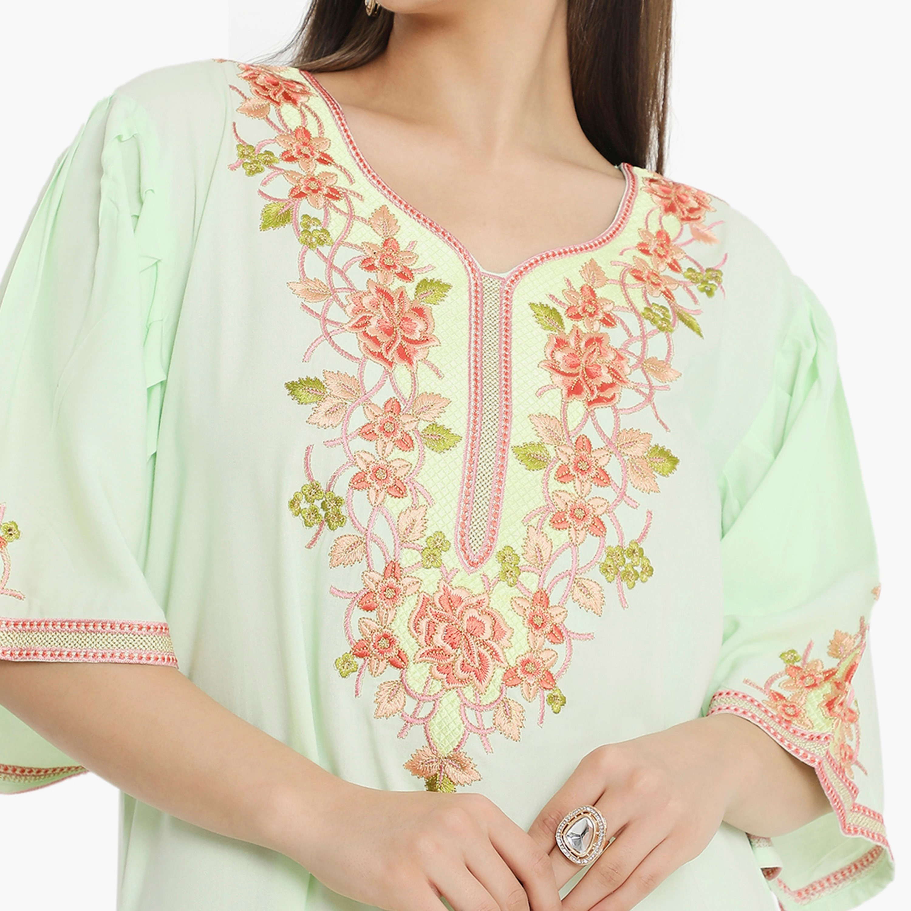 Hana & Sara Flared Sleeves Embroidered Women's Jalabiya-women-arabicclothing-jalabiyas-image-2