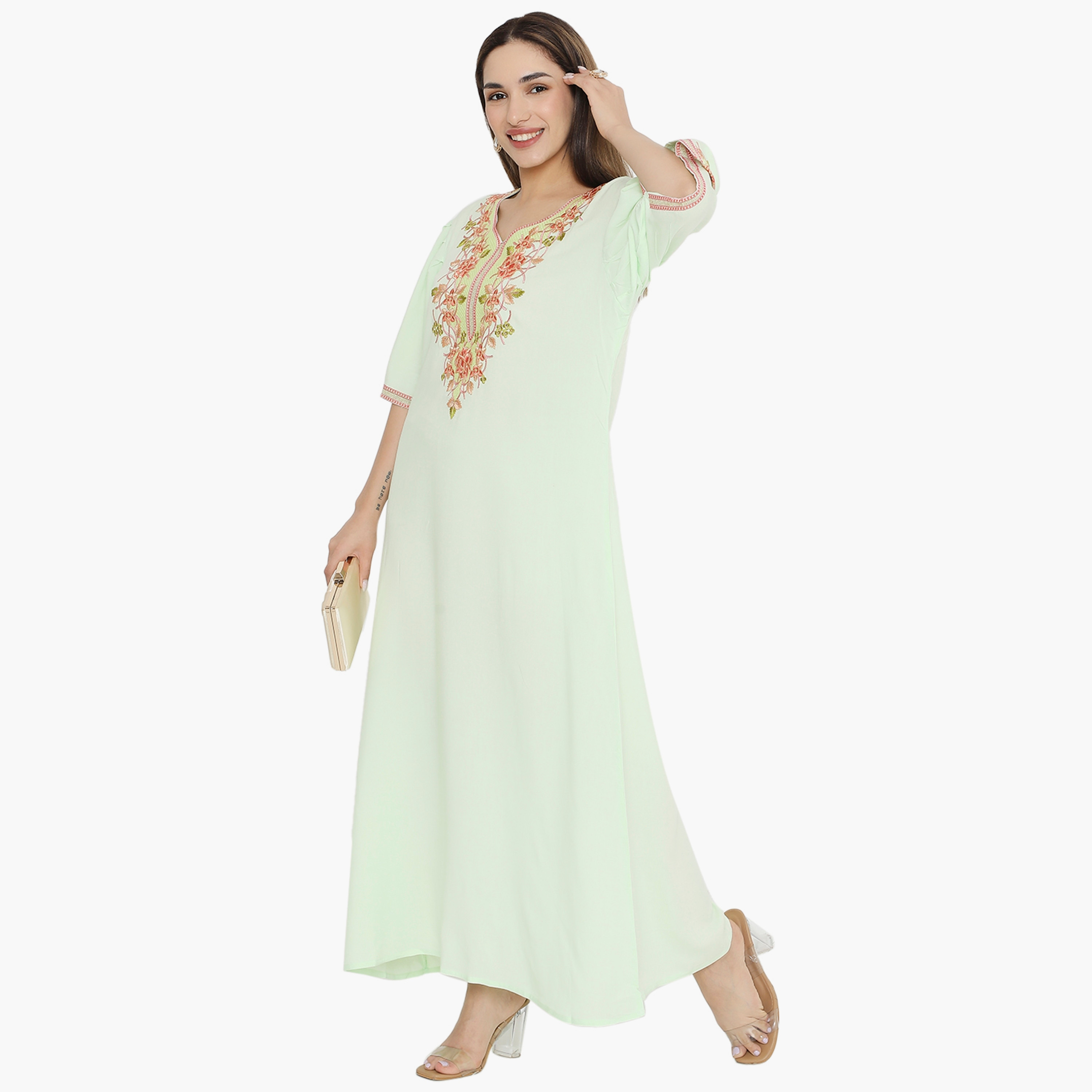 Hana & Sara Flared Sleeves Embroidered Women's Jalabiya-women-arabicclothing-jalabiyas-image-3