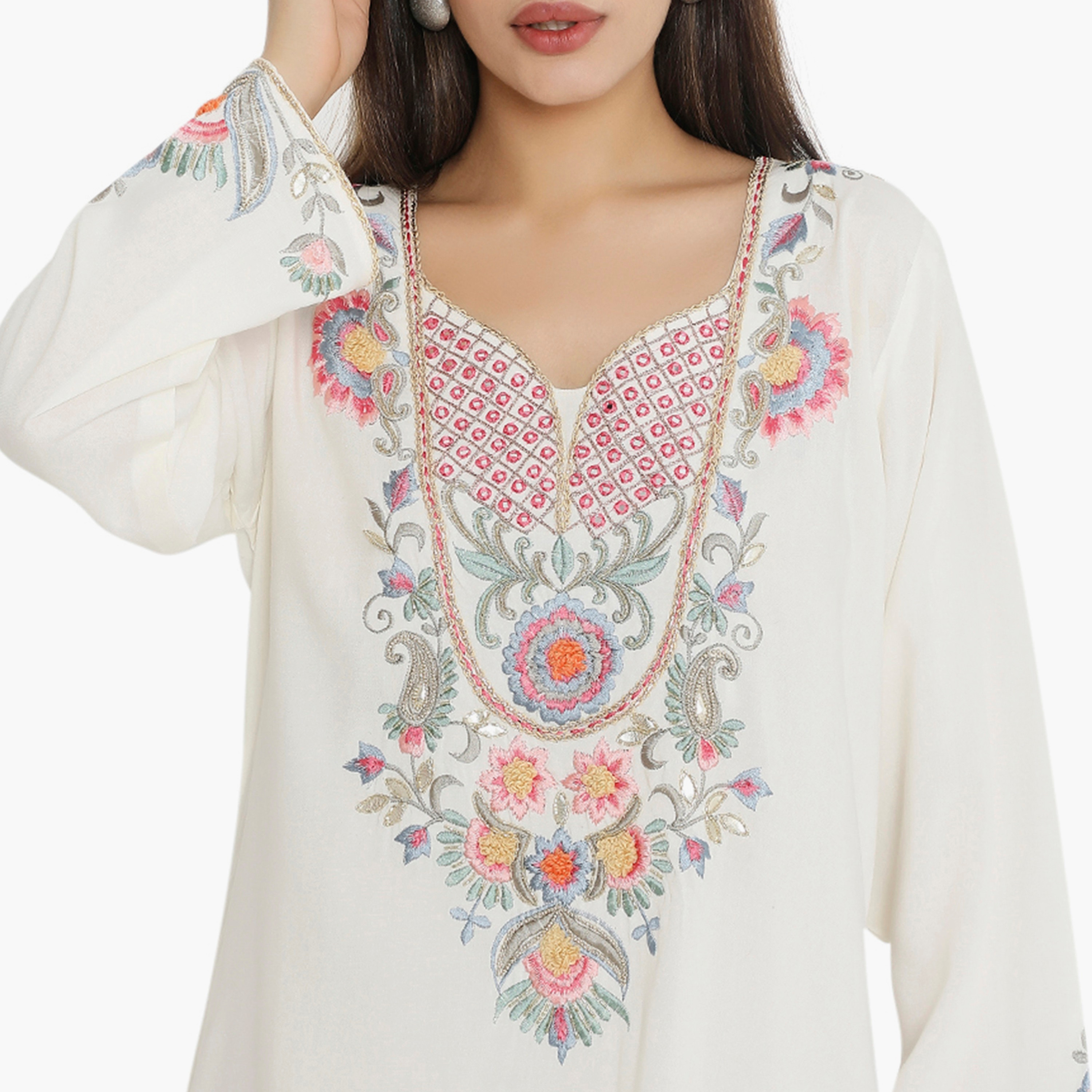 Hana & Sara Embroidered and Mirror Work Women's Jalabiya-women-arabicclothing-jalabiyas-image-2