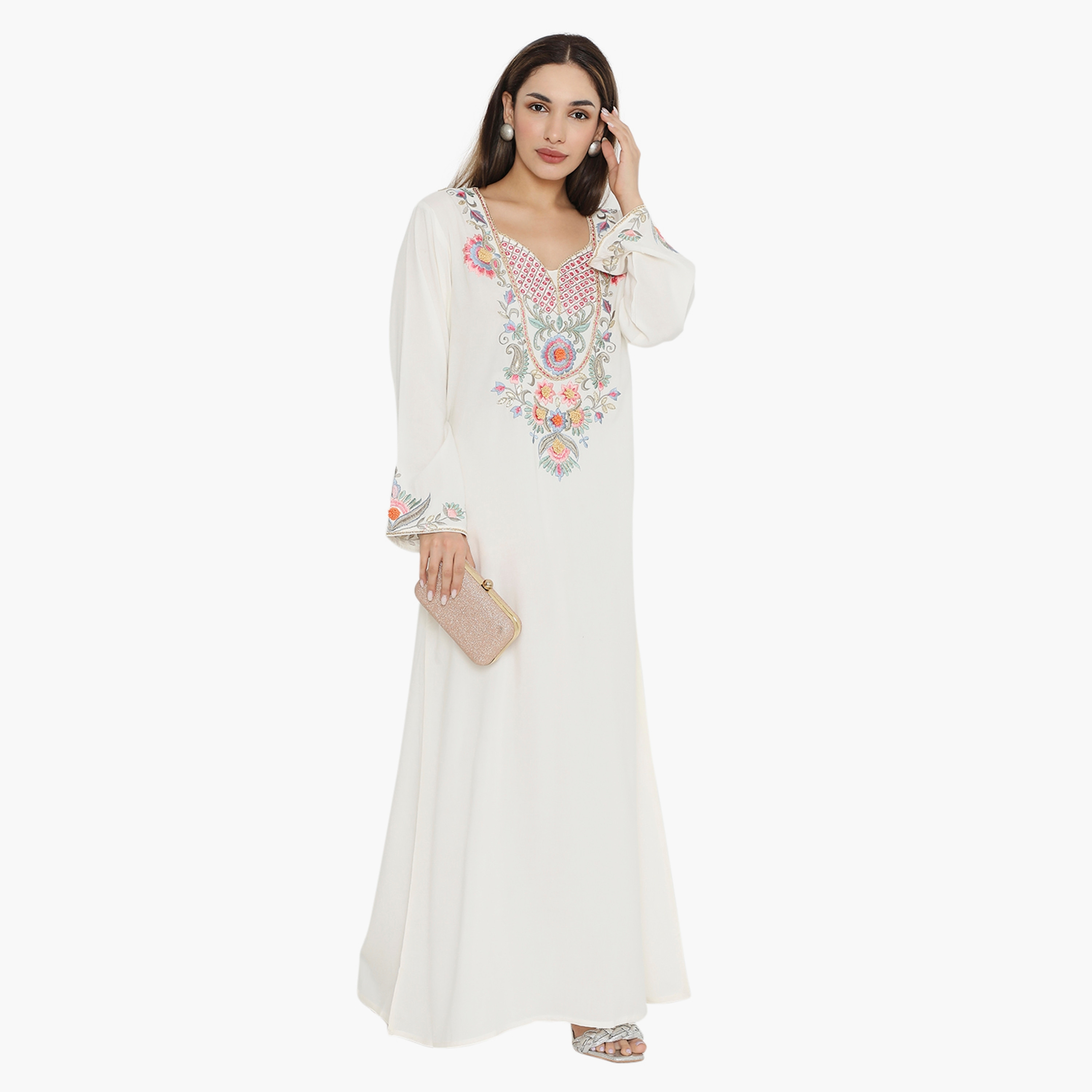 Hana & Sara Embroidered and Mirror Work Women's Jalabiya-women-arabicclothing-jalabiyas-image-4