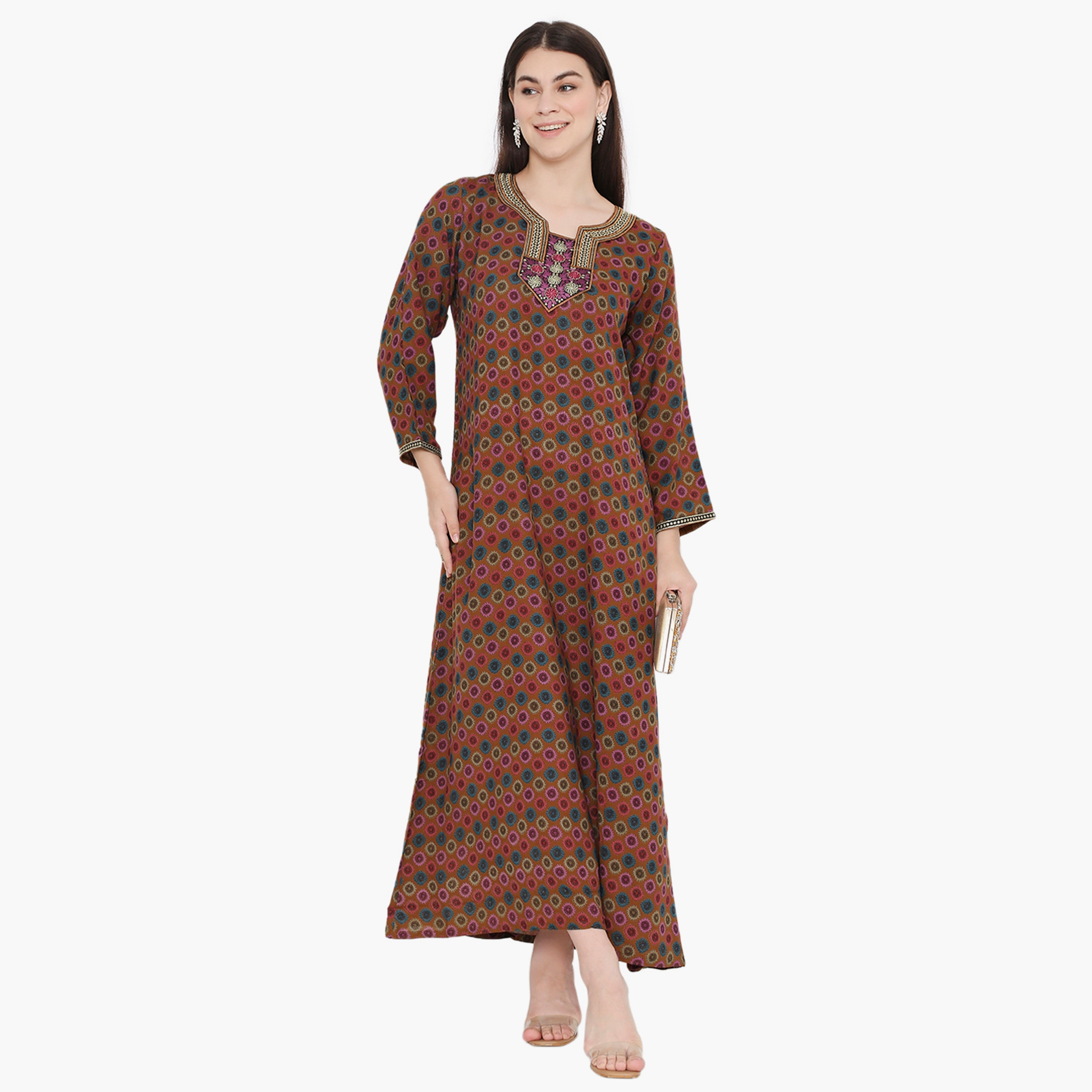 جلابية نسائية مطرزة ومطبوعة بالكامل من هناء وسارة-women-arabicclothing-jalabiyas-image-1