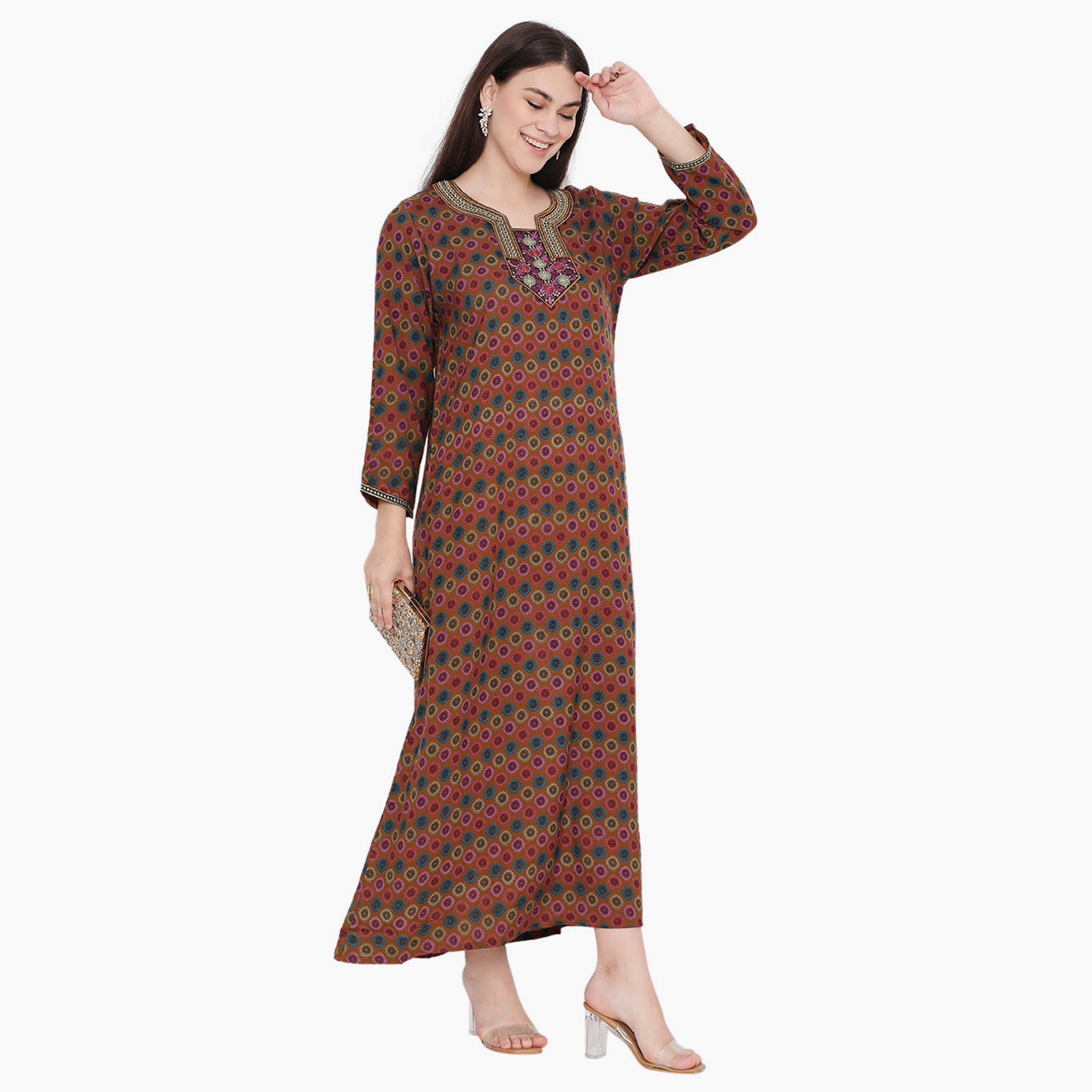 جلابية نسائية مطرزة ومطبوعة بالكامل من هناء وسارة-women-arabicclothing-jalabiyas-image-4