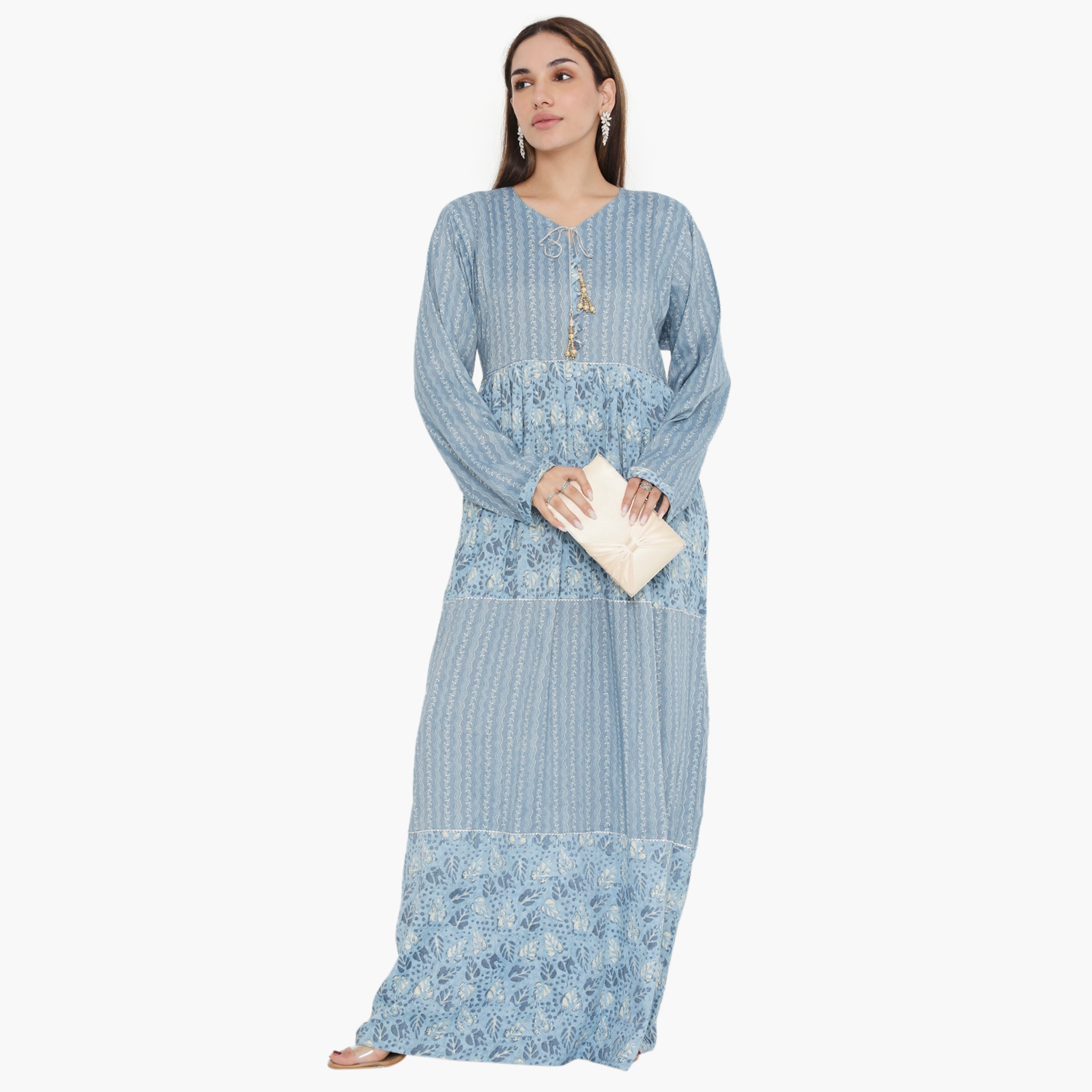 جلابية نسائية مطوية بطبعة كاملة ومطرزة من هناء وسارة-women-arabicclothing-jalabiyas-image-1