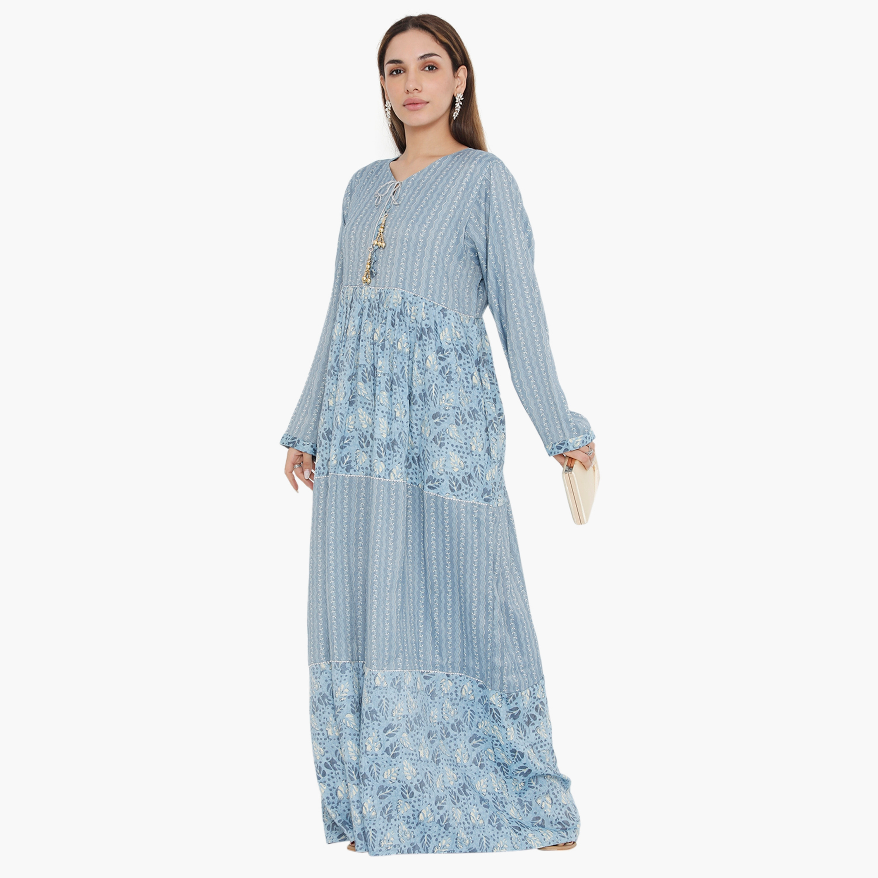 جلابية نسائية مطوية بطبعة كاملة ومطرزة من هناء وسارة-women-arabicclothing-jalabiyas-image-3