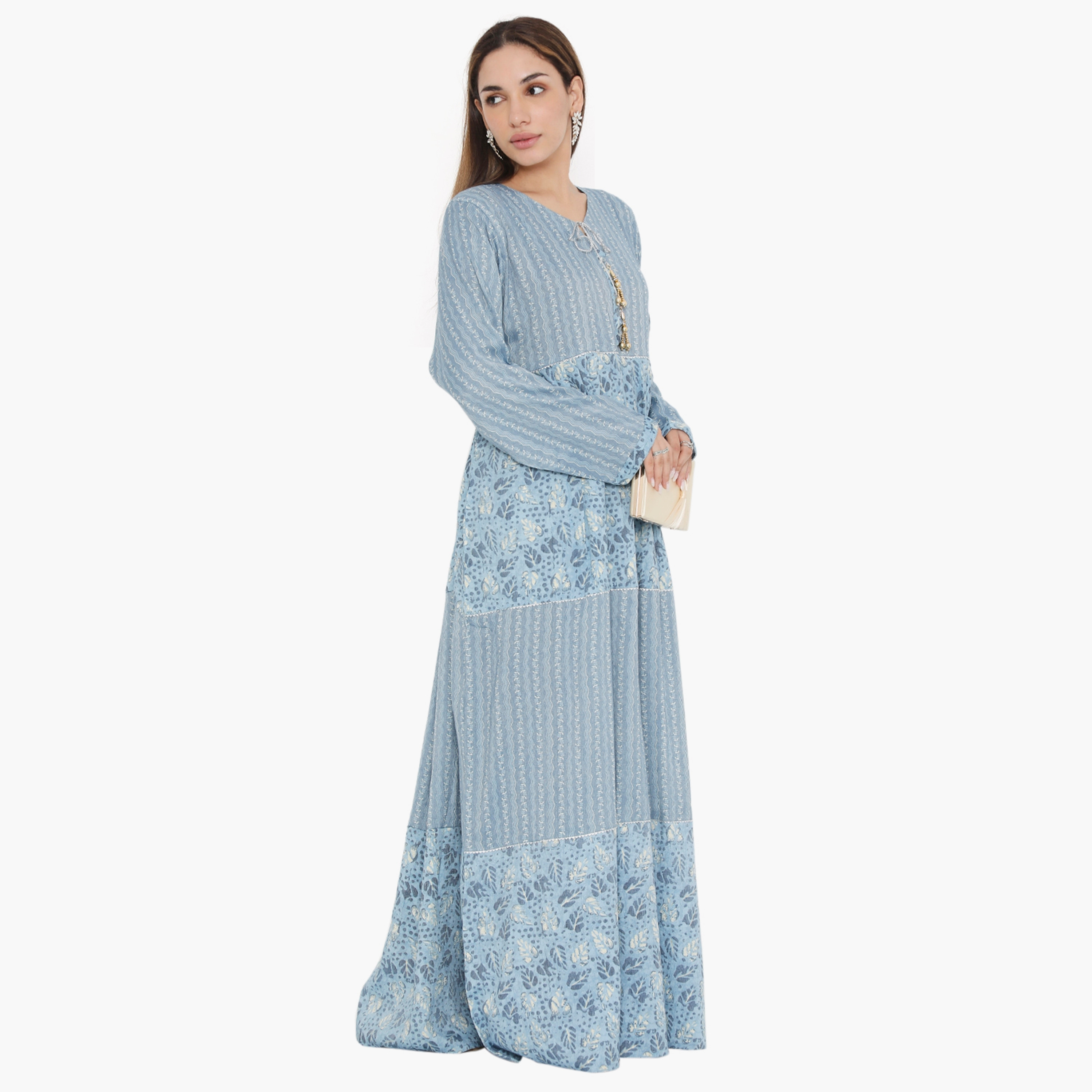 جلابية نسائية مطوية بطبعة كاملة ومطرزة من هناء وسارة-women-arabicclothing-jalabiyas-image-4