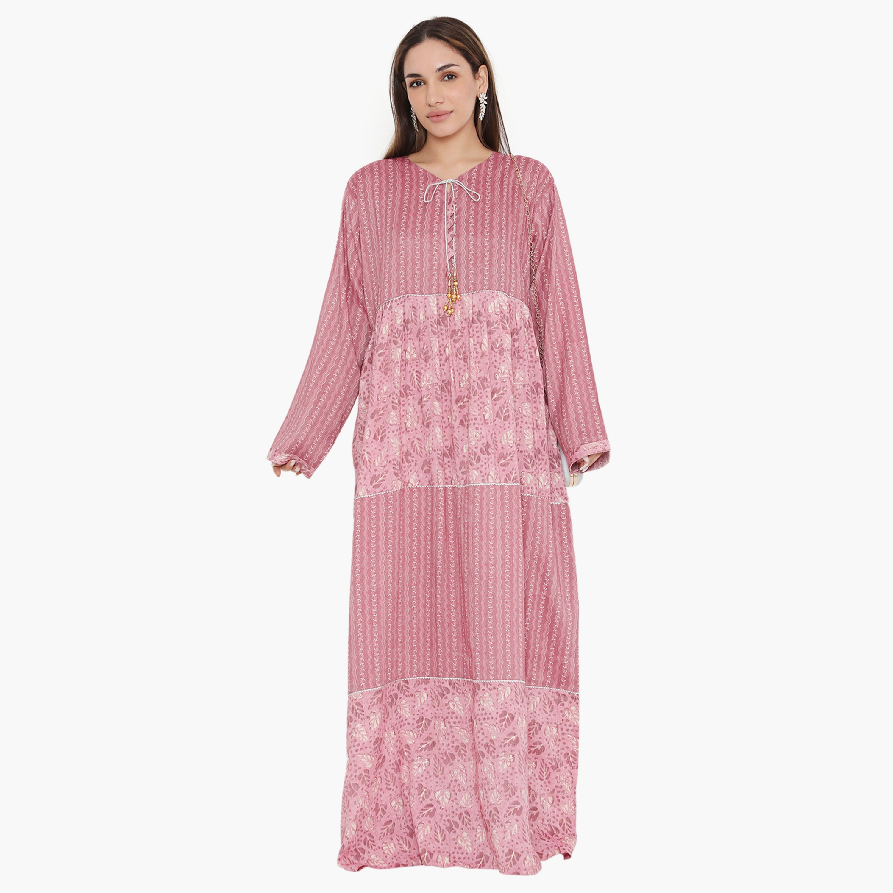 Hana & Sara All Over Print and Pleated Women's Jalabiya-women-arabicclothing-jalabiyas-image-6