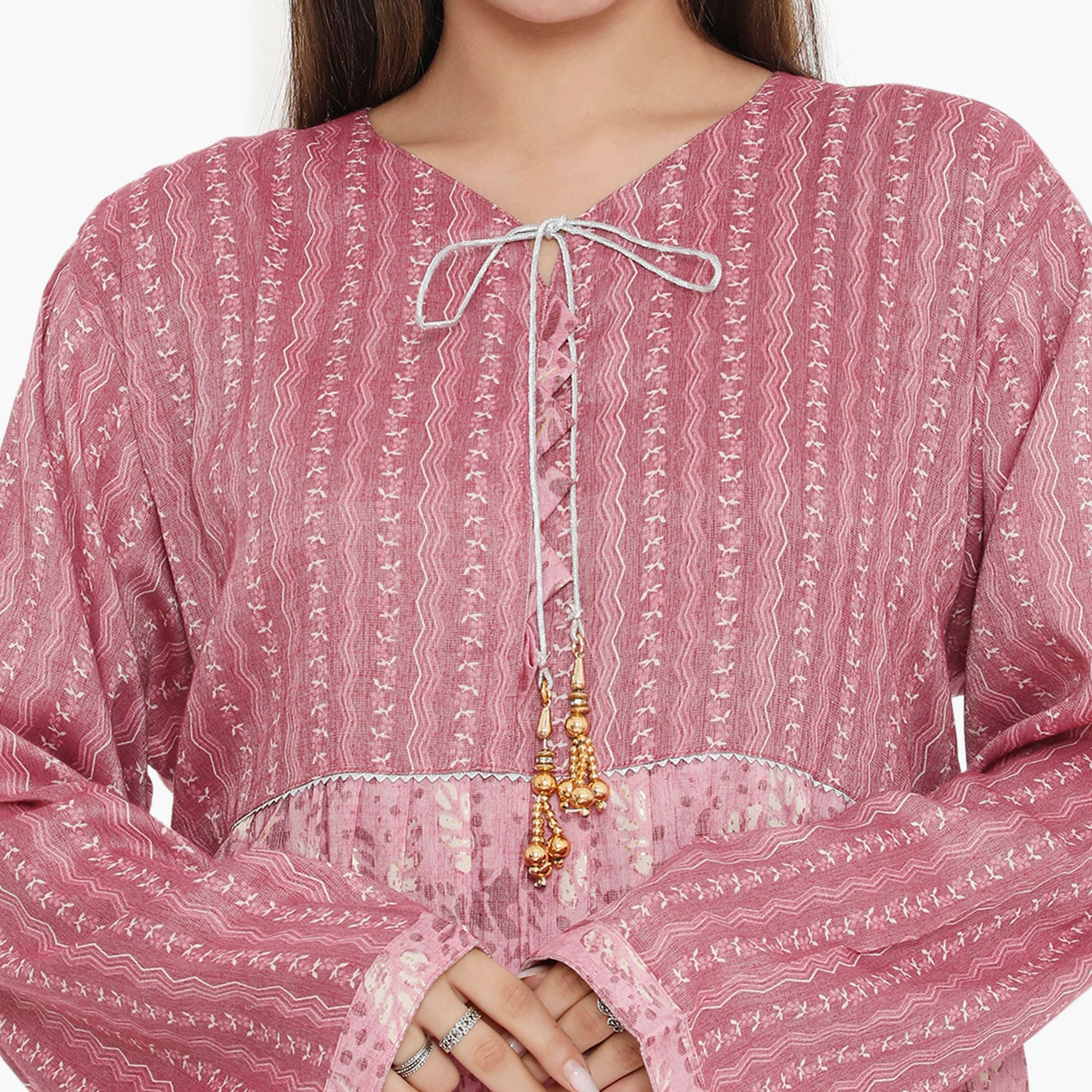 Hana & Sara All Over Print and Pleated Women's Jalabiya-women-arabicclothing-jalabiyas-image-7