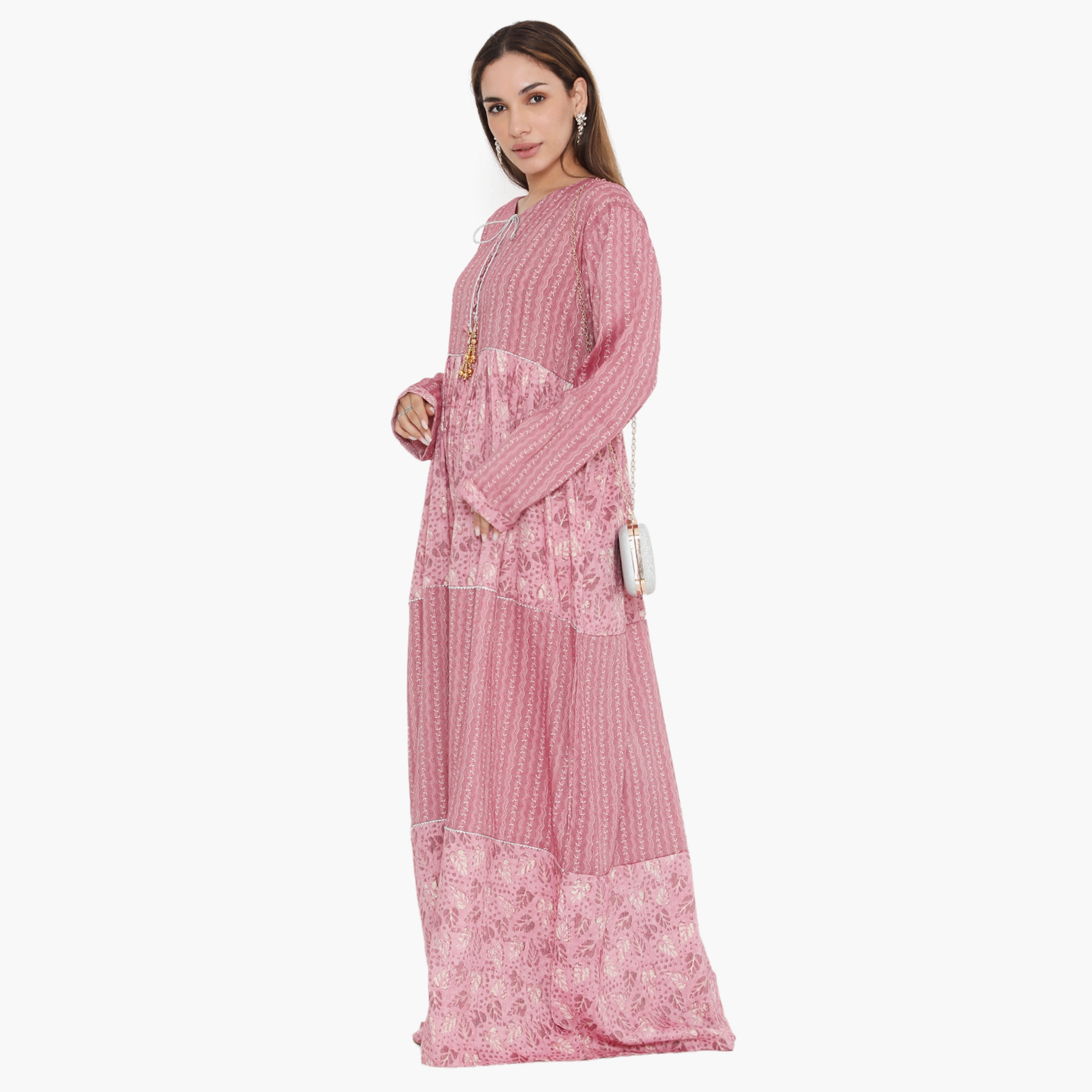 Hana & Sara All Over Print and Pleated Women's Jalabiya-women-arabicclothing-jalabiyas-image-8