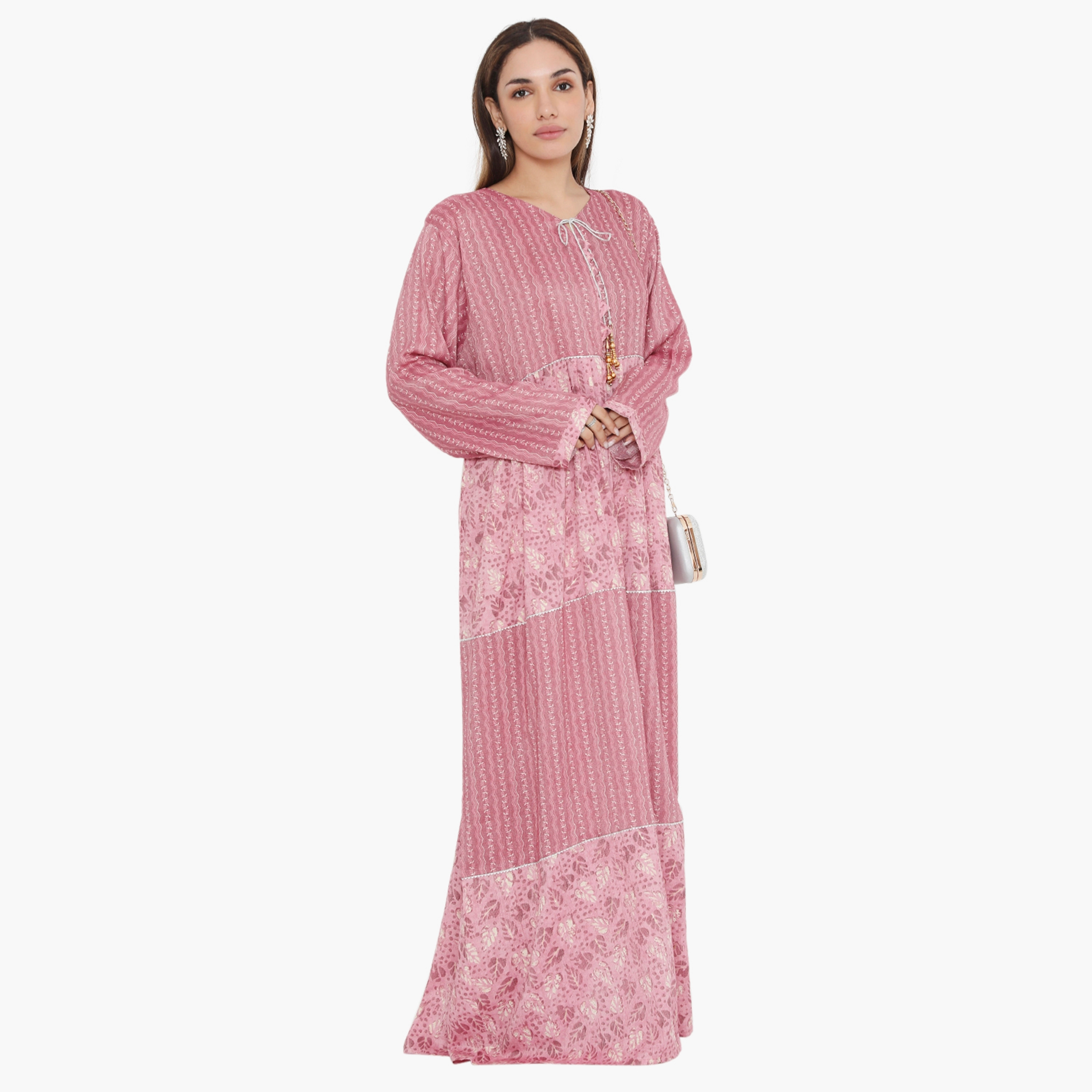 Hana & Sara All Over Print and Pleated Women's Jalabiya-women-arabicclothing-jalabiyas-image-9