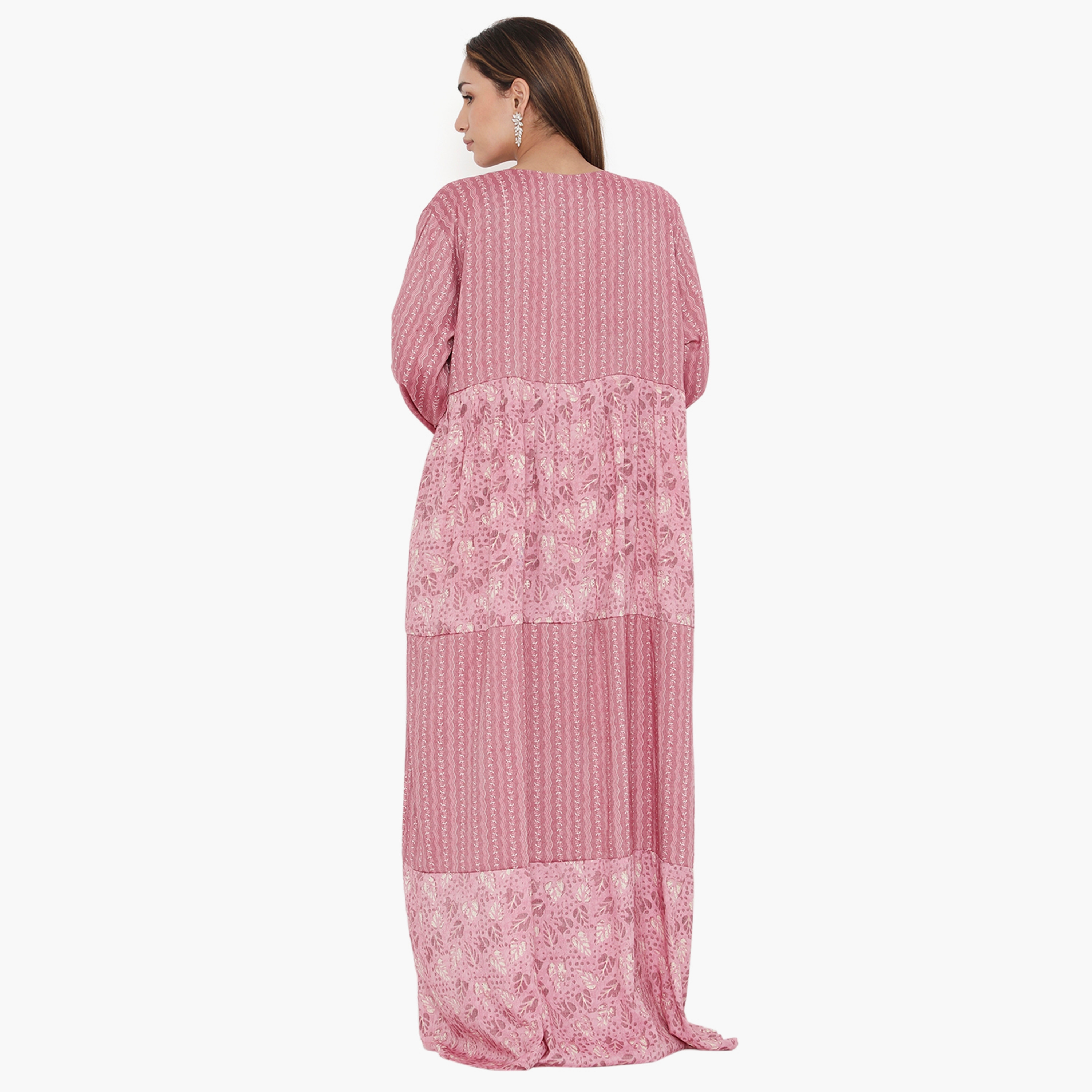 Hana & Sara All Over Print and Pleated Women's Jalabiya-women-arabicclothing-jalabiyas-image-10