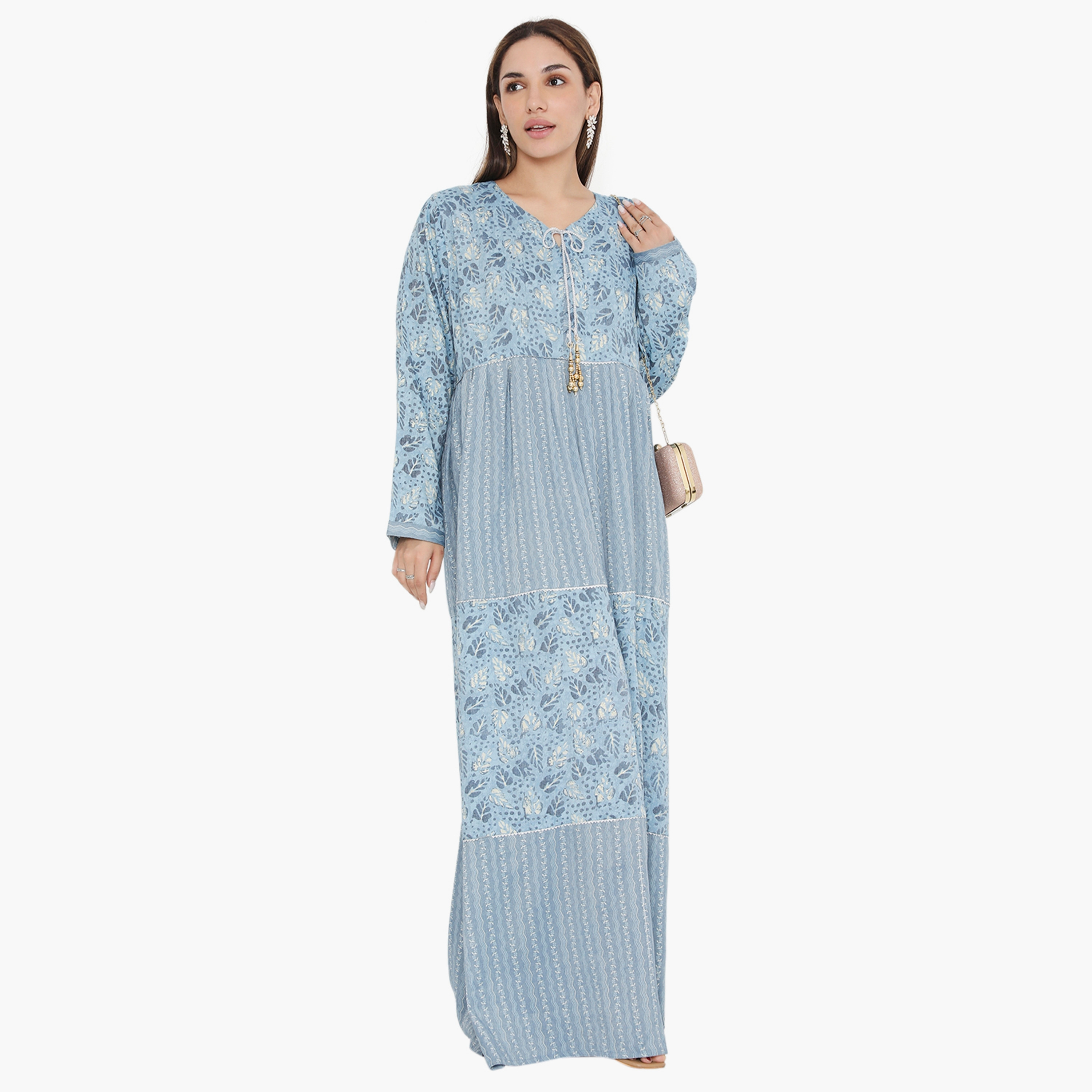 جلابية نسائية بطبعة كاملة ومطرزة من هناء وسارة-women-arabicclothing-jalabiyas-image-1