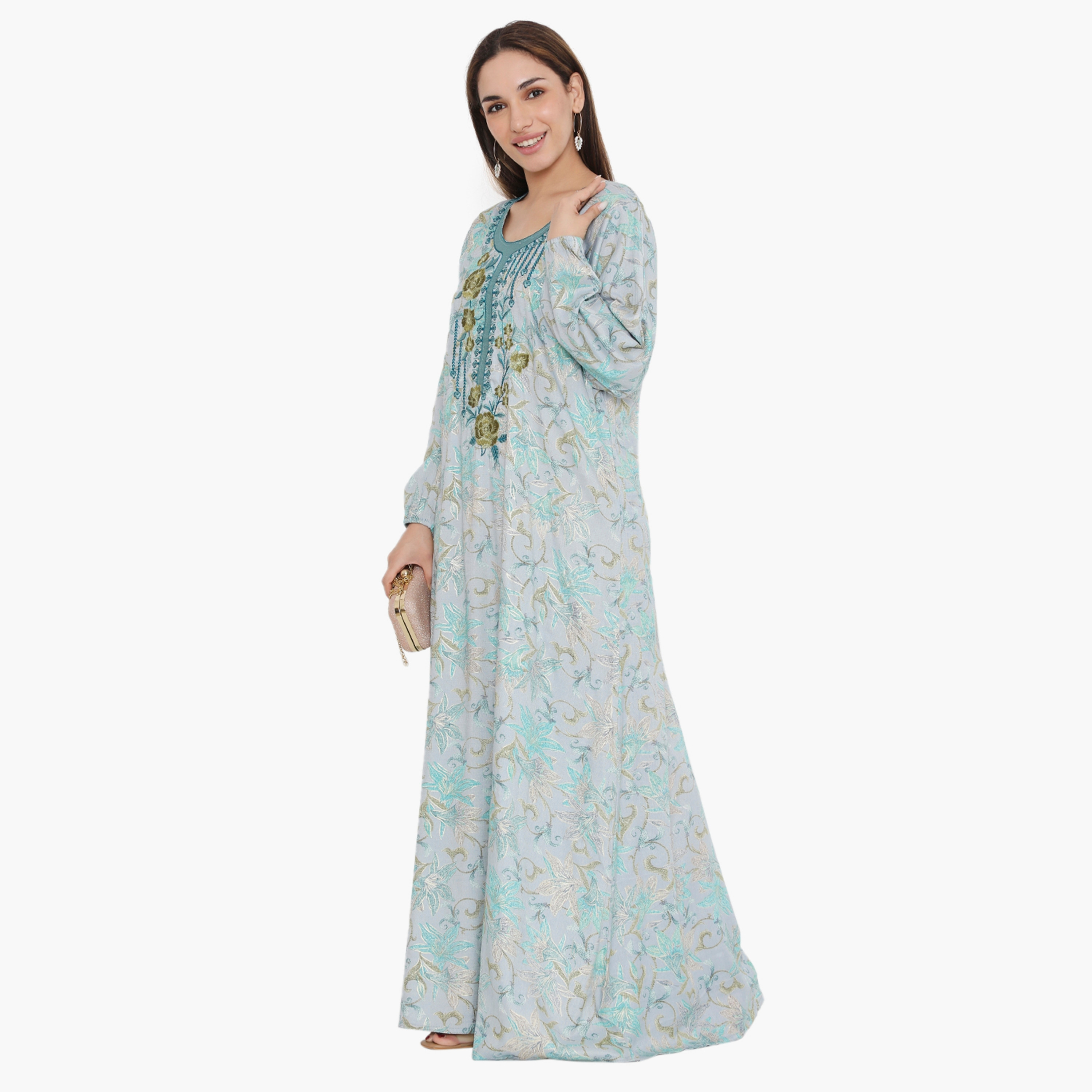 جلابية نسائية مطرزة بطبعة كاملة ومطرزة ذات يوك مع الكفة المرنة من هناء وسارة-women-arabicclothing-jalabiyas-image-3