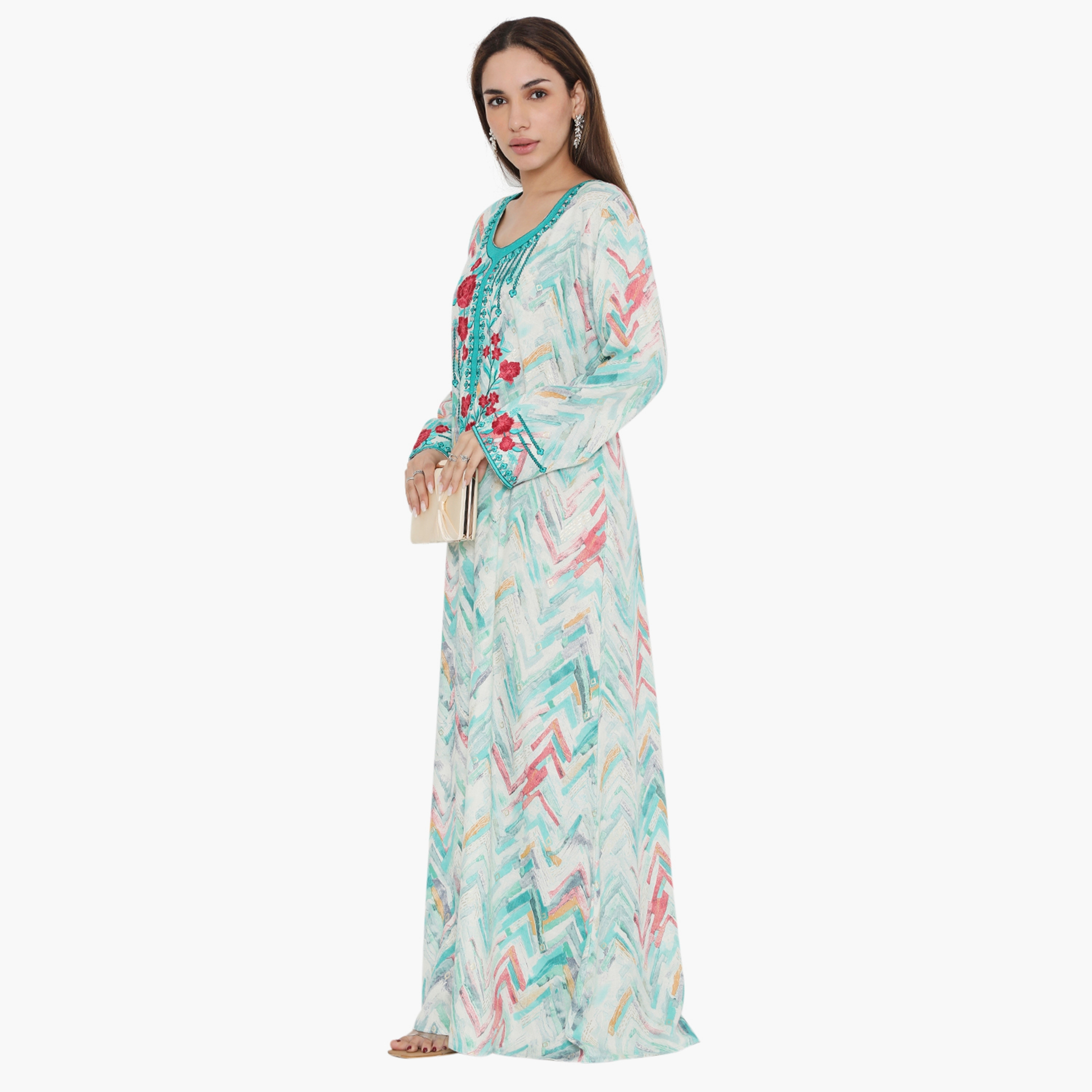 Hana & Sara Printed and Embroidered Yoke Women's Jalabiya-women-arabicclothing-jalabiyas-image-3