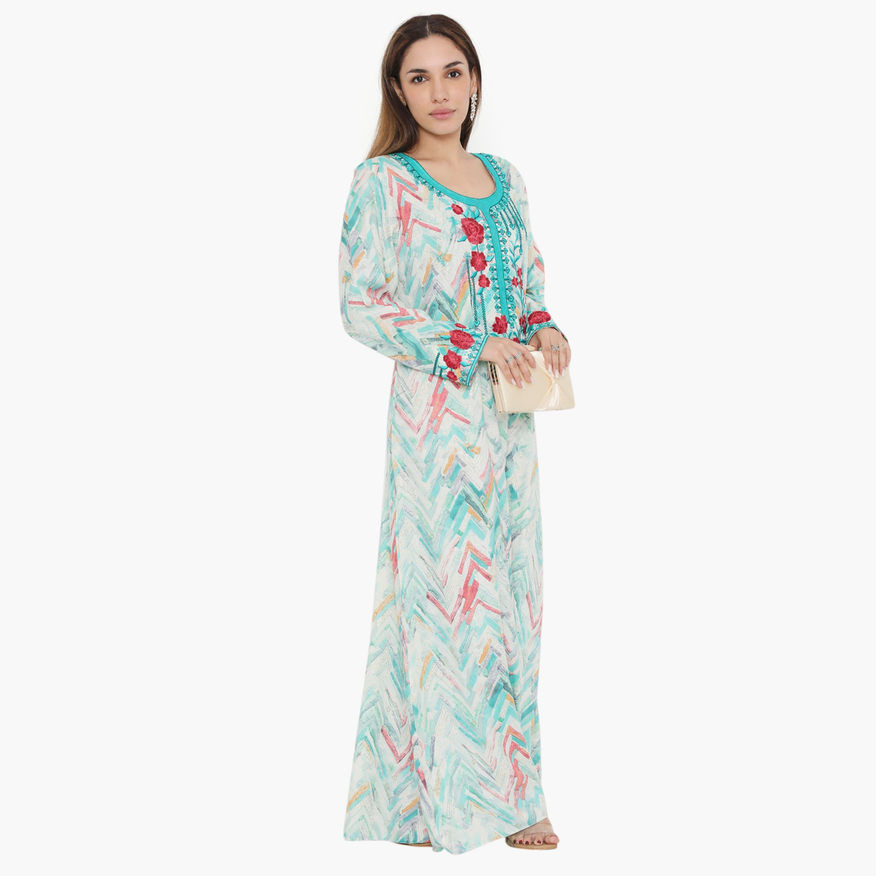 Hana & Sara Printed and Embroidered Yoke Women's Jalabiya-women-arabicclothing-jalabiyas-image-4