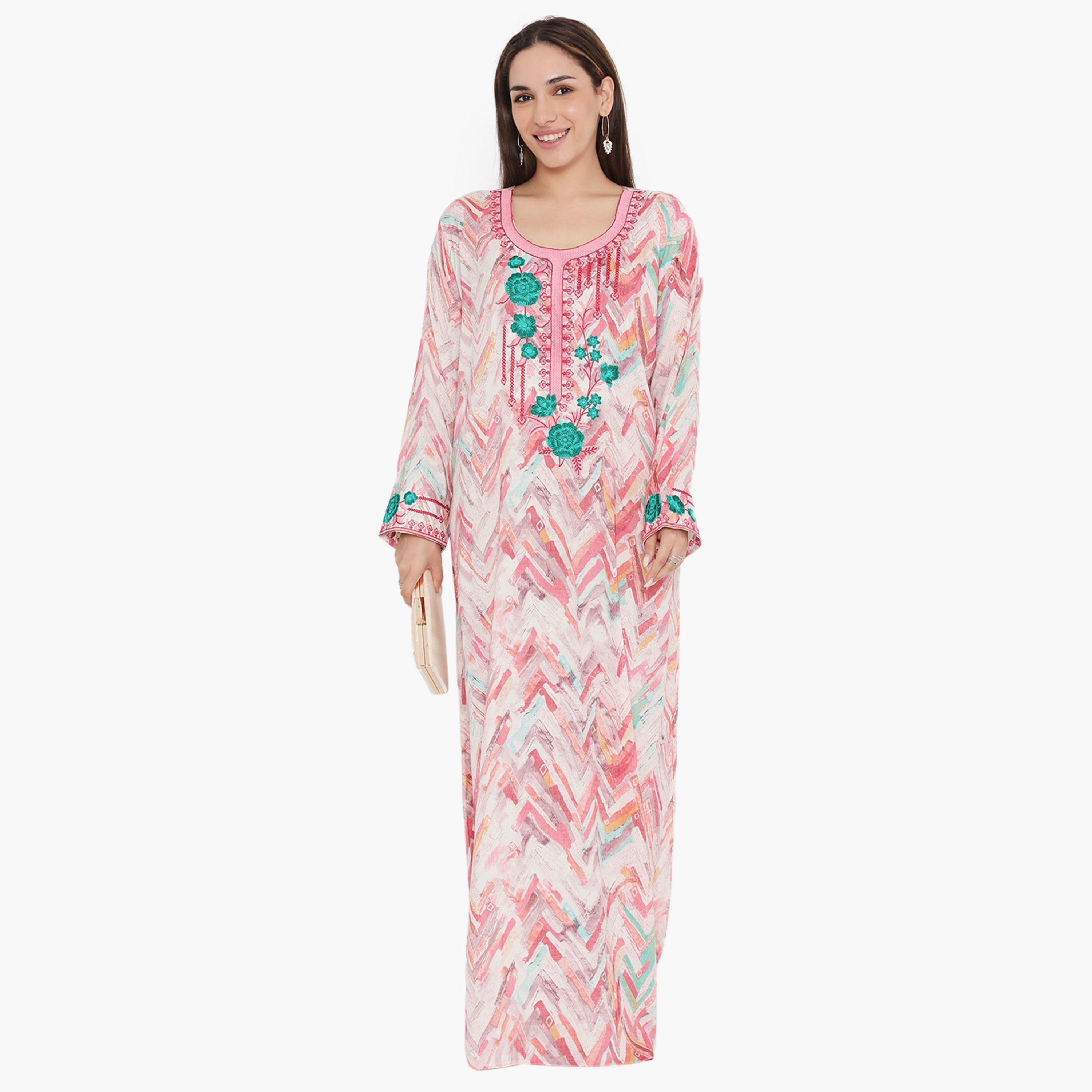 Hana & Sara Printed and Embroidered Yoke Women's Jalabiya-women-arabicclothing-jalabiyas-image-6