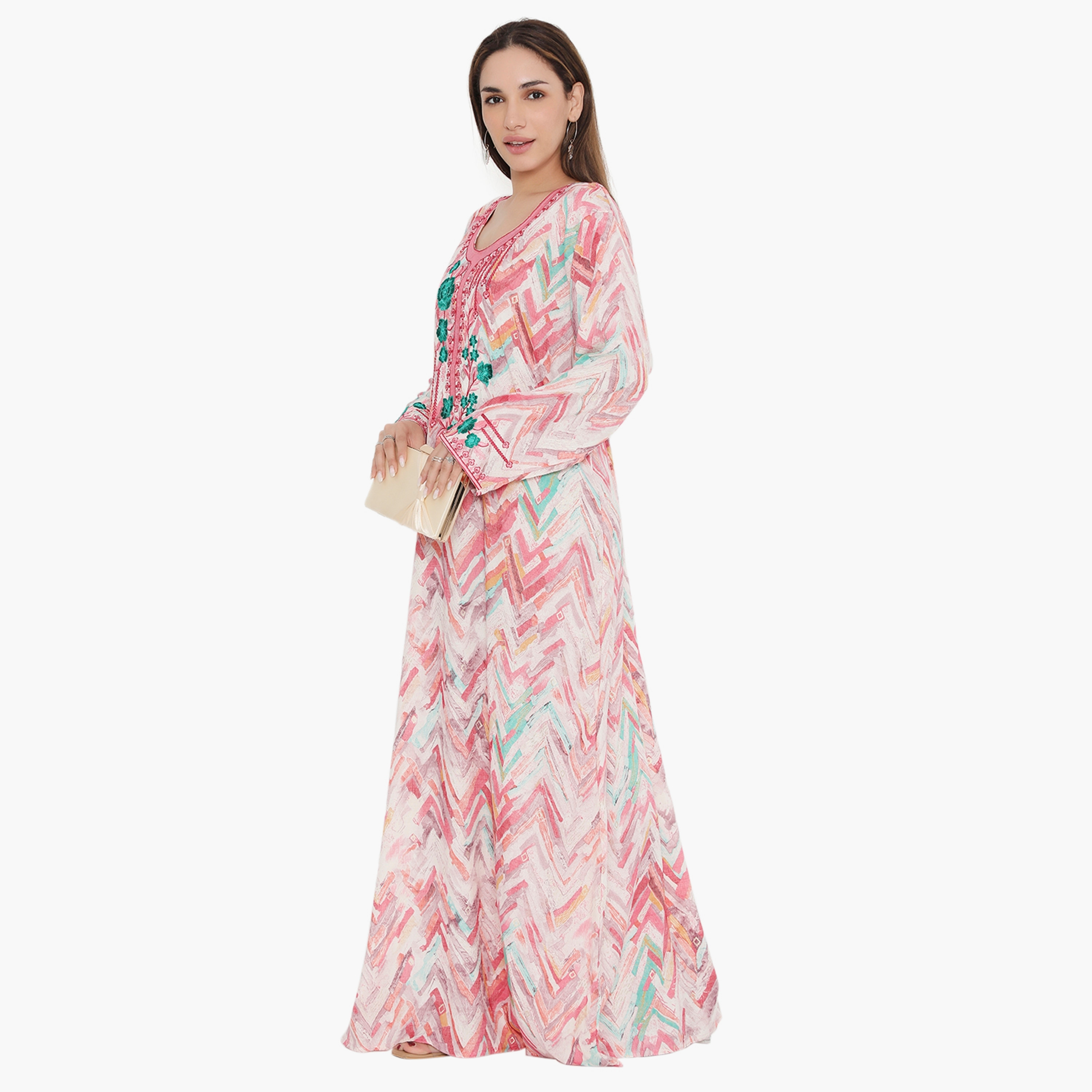 Hana & Sara Printed and Embroidered Yoke Women's Jalabiya-women-arabicclothing-jalabiyas-image-8