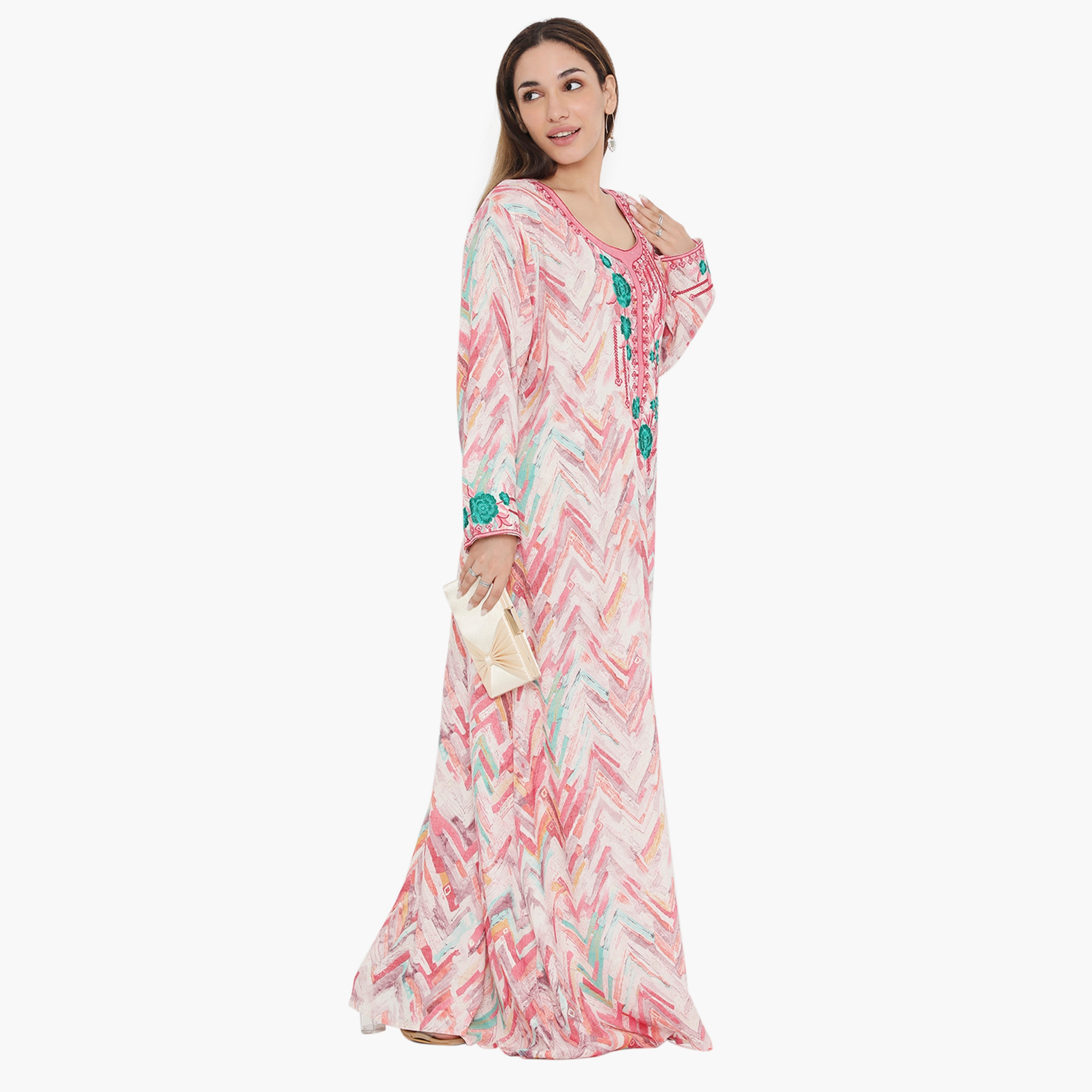 Hana & Sara Printed and Embroidered Yoke Women's Jalabiya-women-arabicclothing-jalabiyas-image-9