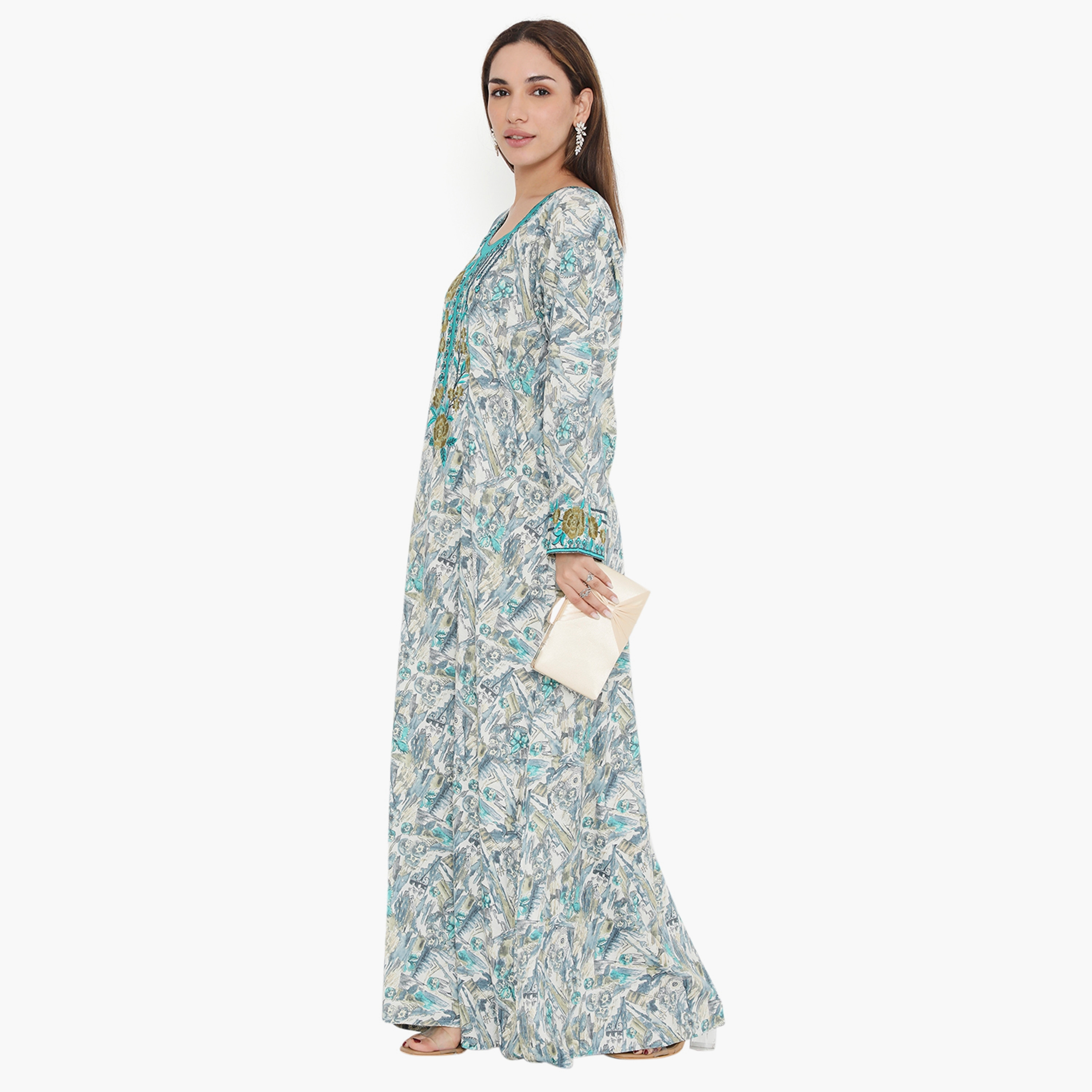 جلابية نسائية مطرزة ومطبوعة ذات يوك من هناء وسارة-women-arabicclothing-jalabiyas-image-3
