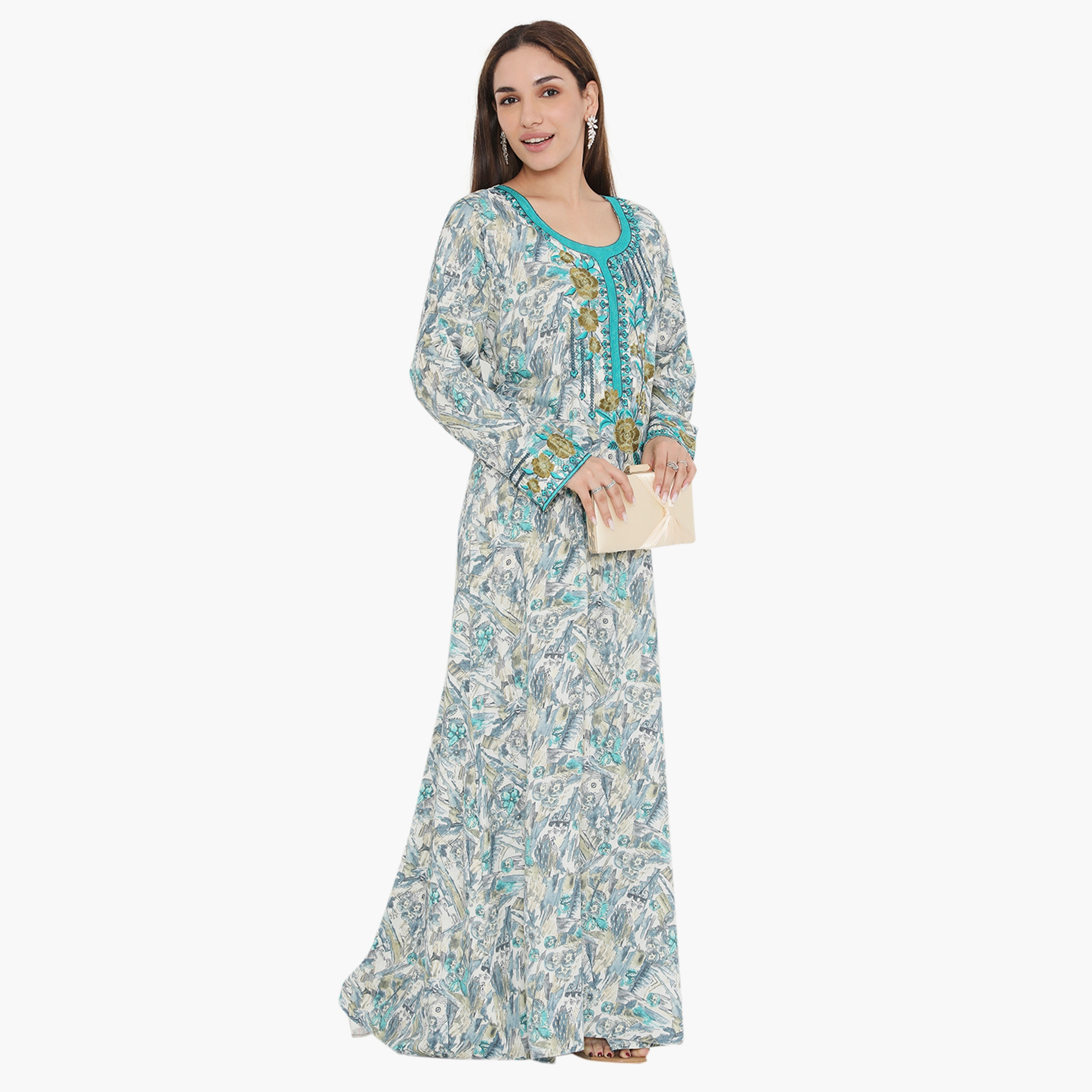 جلابية نسائية مطرزة ومطبوعة ذات يوك من هناء وسارة-women-arabicclothing-jalabiyas-image-4