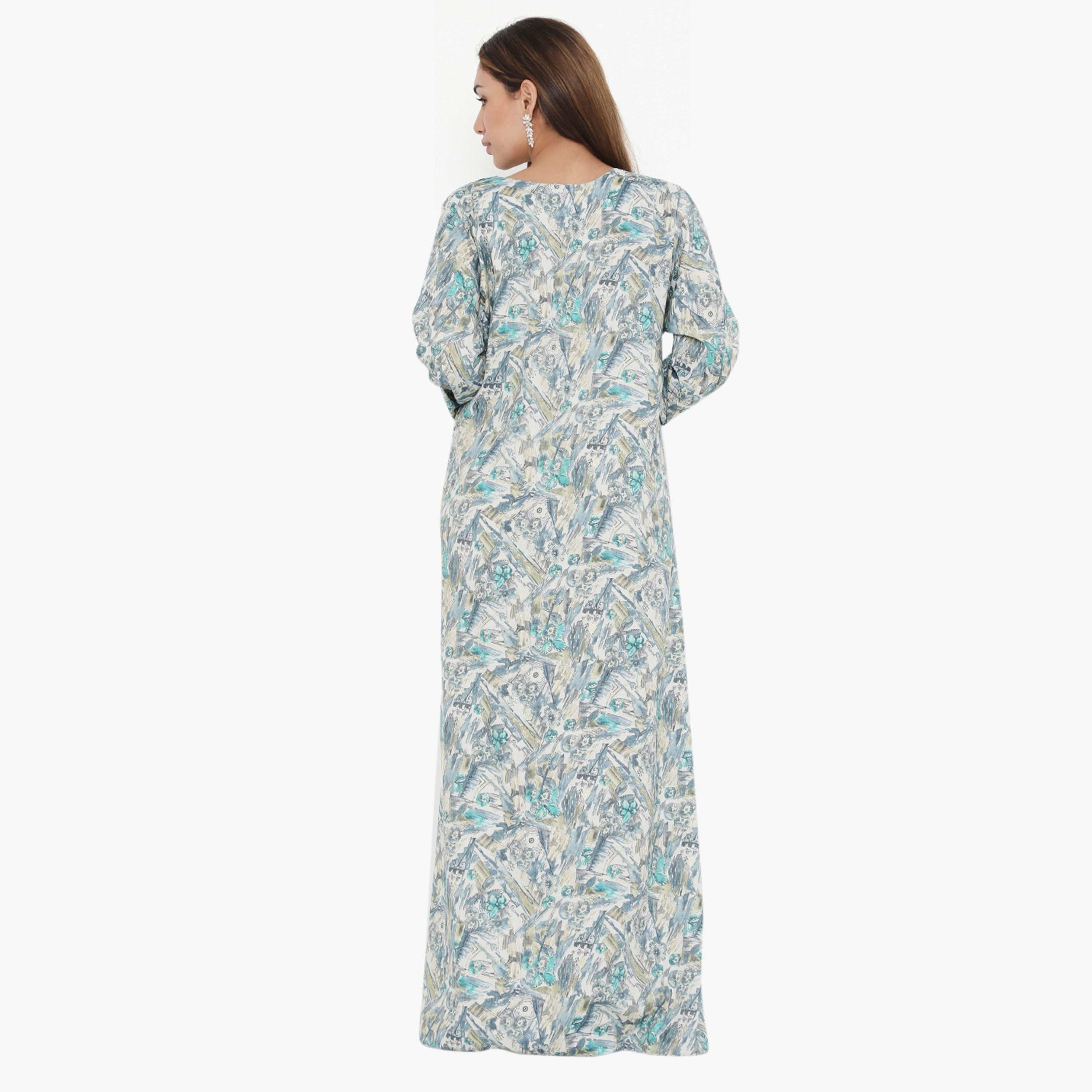 Hana & Sara Printed and Embroidered Yoke Women's Jalabiya-women-arabicclothing-jalabiyas-image-5