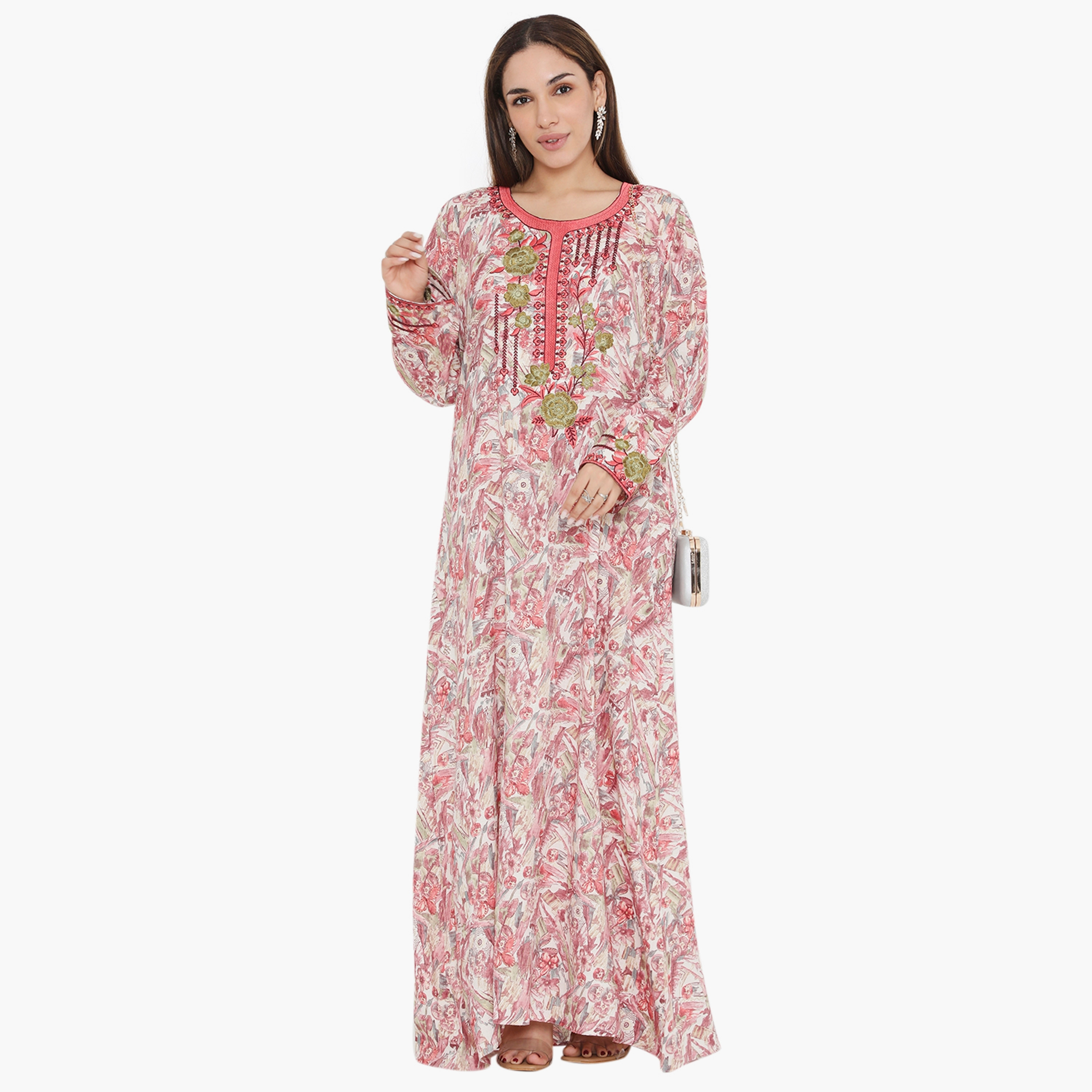 Hana & Sara Printed and Embroidered Yoke Women's Jalabiya-women-arabicclothing-jalabiyas-image-6