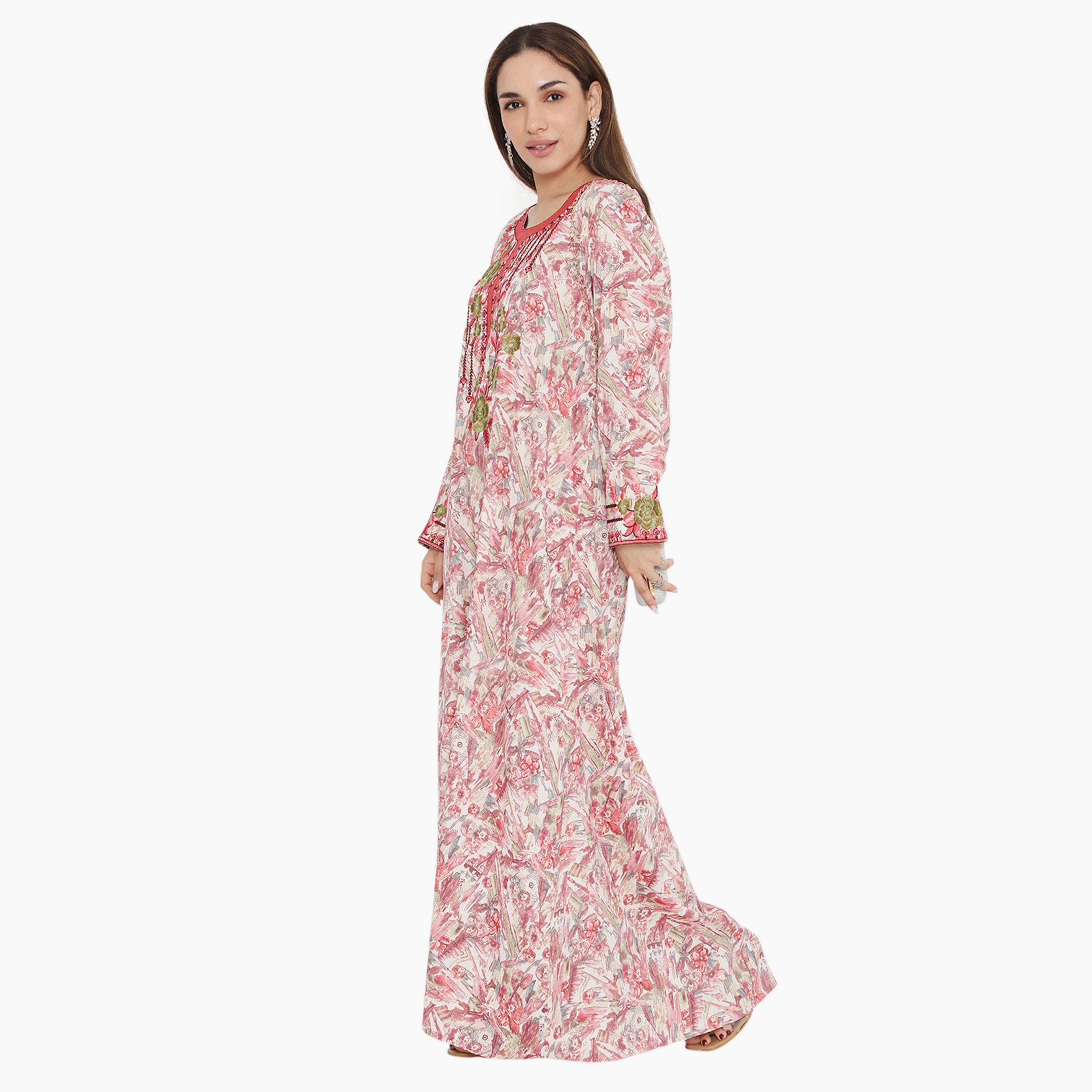 Hana & Sara Printed and Embroidered Yoke Women's Jalabiya-women-arabicclothing-jalabiyas-image-8