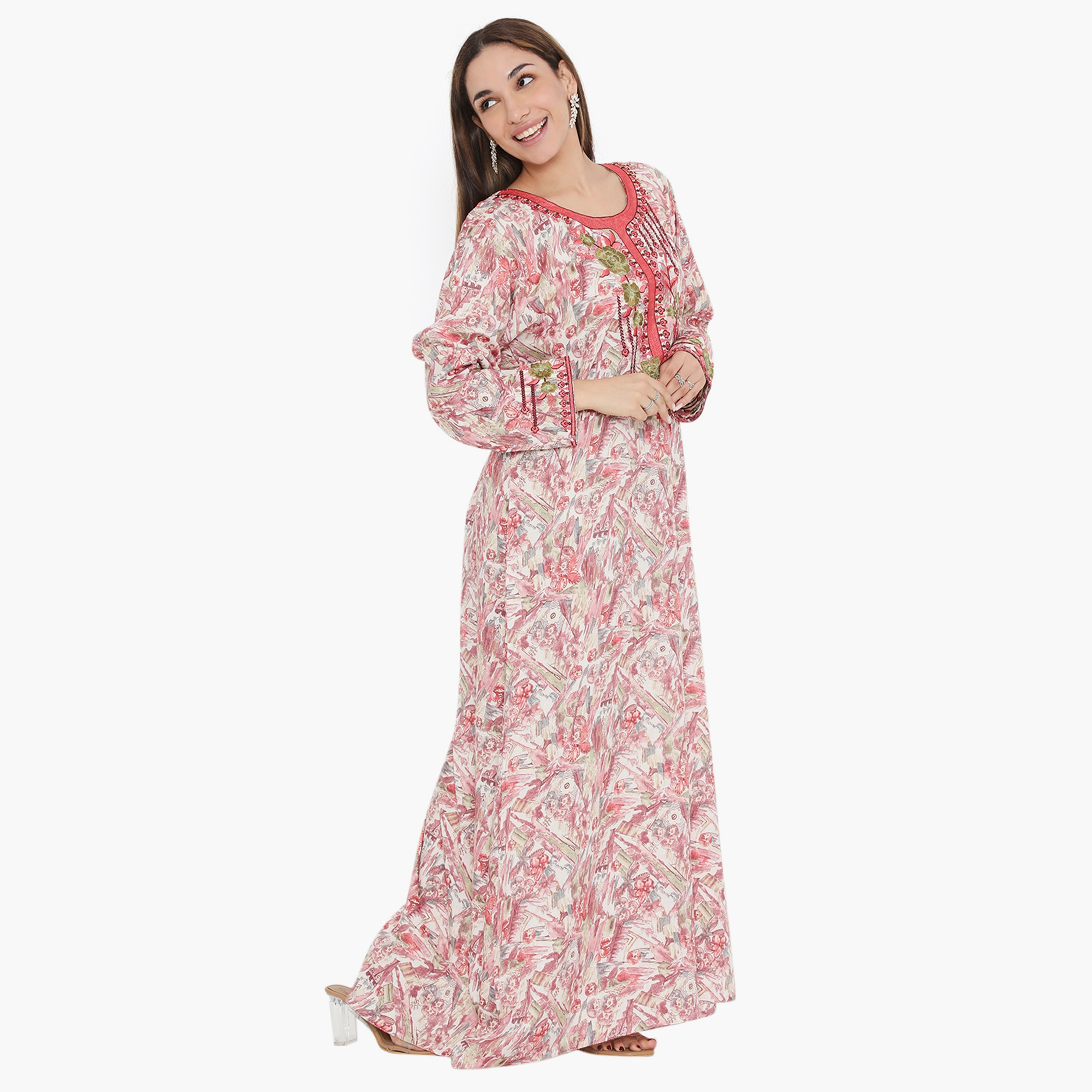 Hana & Sara Printed and Embroidered Yoke Women's Jalabiya-women-arabicclothing-jalabiyas-image-9