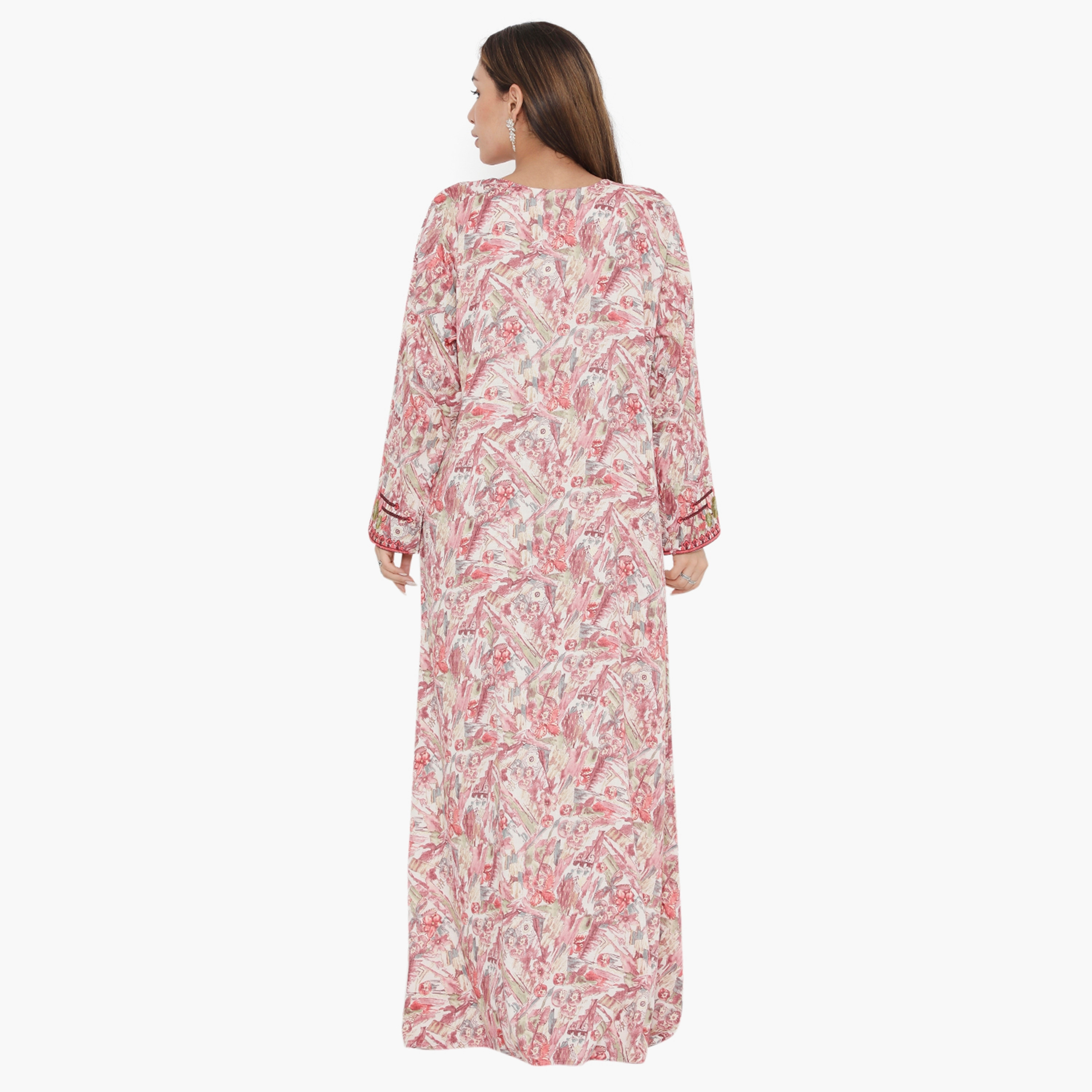 Hana & Sara Printed and Embroidered Yoke Women's Jalabiya-women-arabicclothing-jalabiyas-image-10