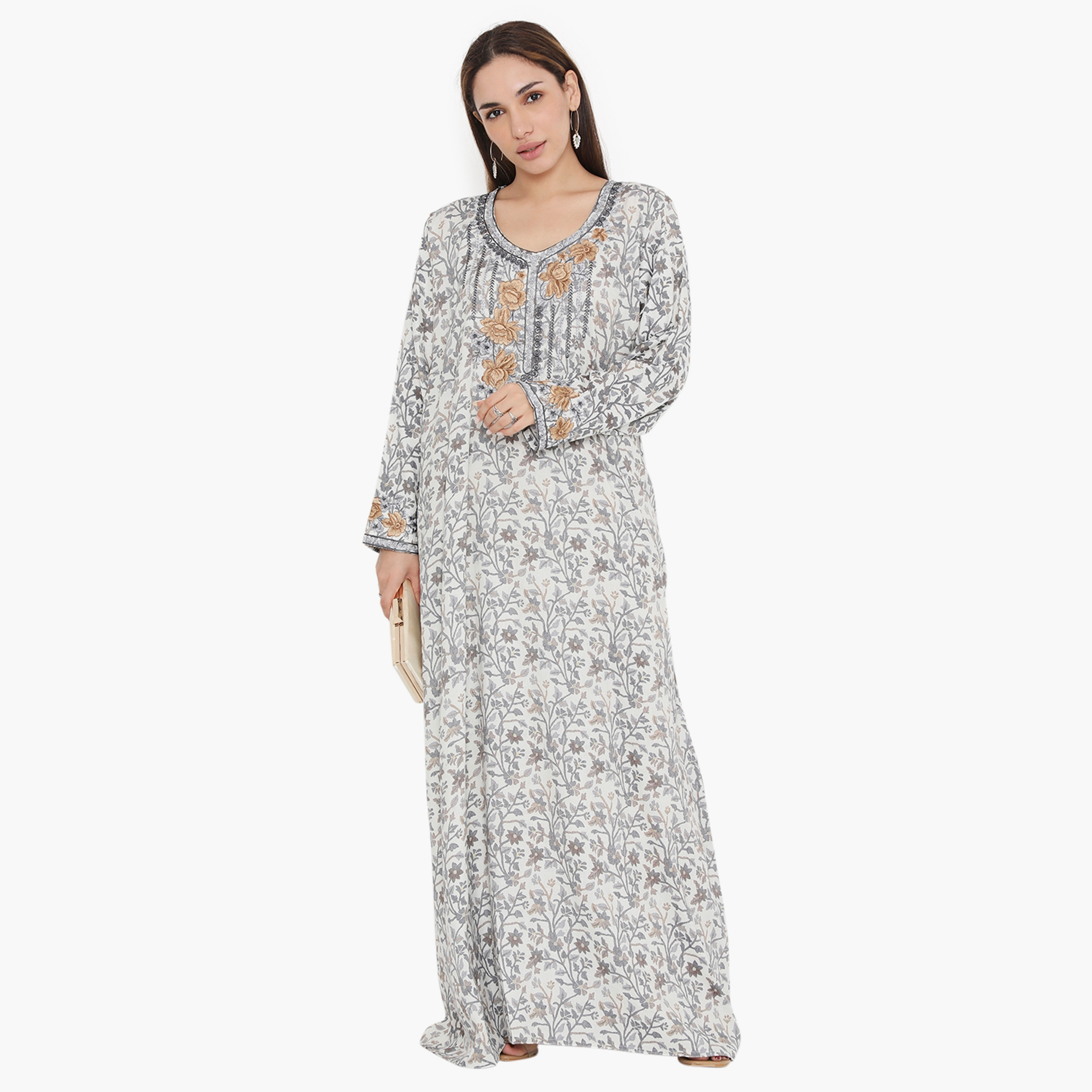 Hana & Sara Floral and Embroidered Yoke Women's Jalabiya-women-arabicclothing-jalabiyas-image-6