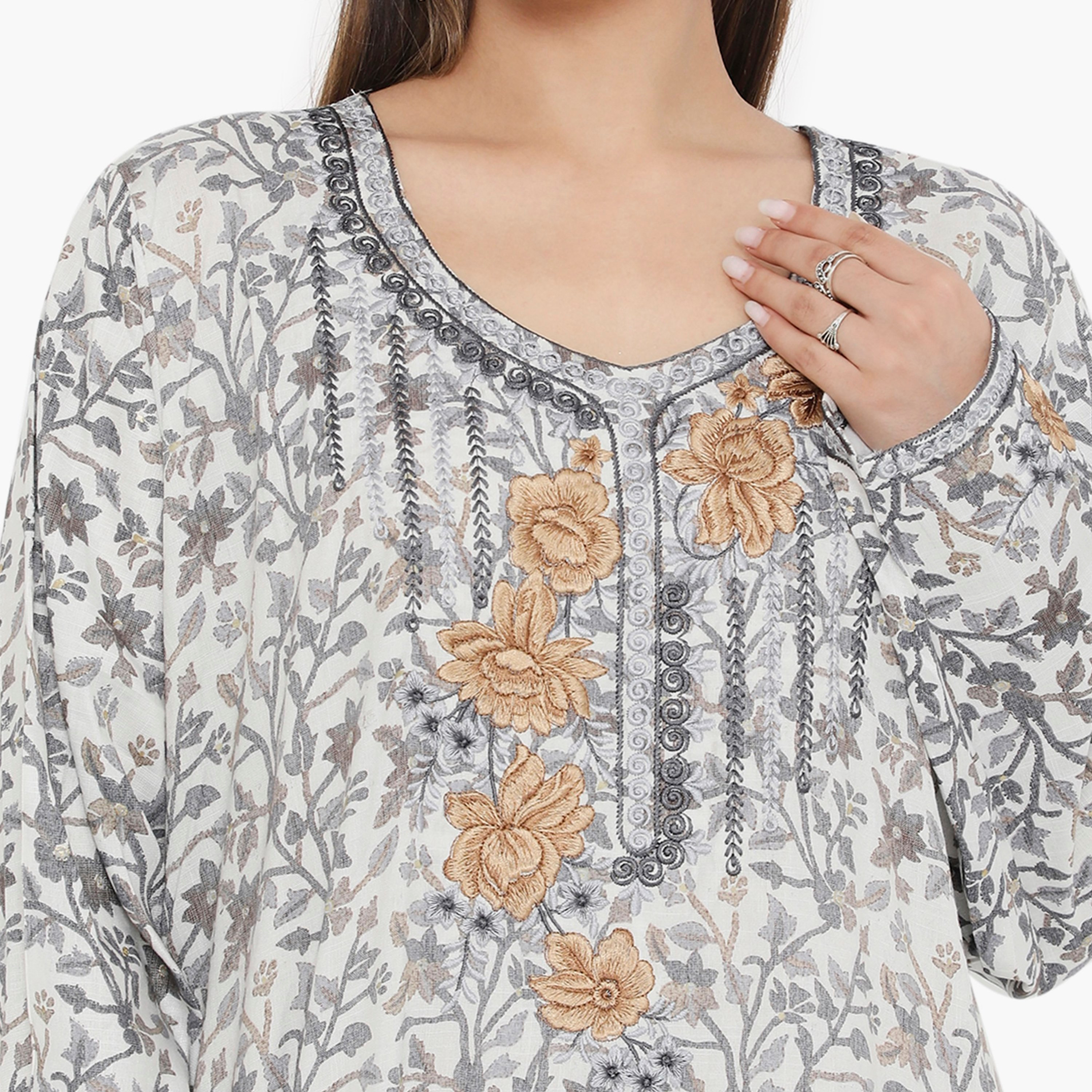 Hana & Sara Floral and Embroidered Yoke Women's Jalabiya-women-arabicclothing-jalabiyas-image-7