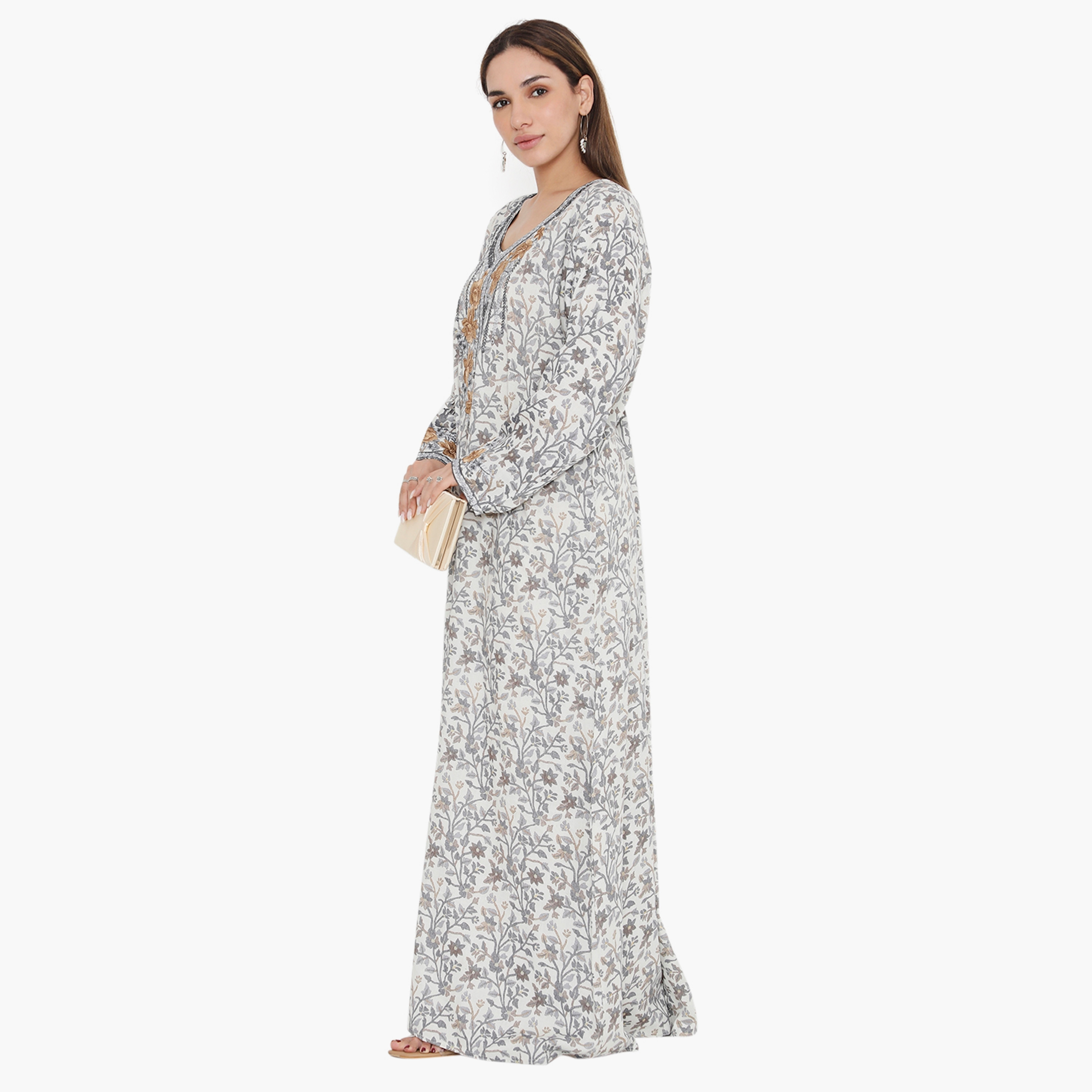 Hana & Sara Floral and Embroidered Yoke Women's Jalabiya-women-arabicclothing-jalabiyas-image-8