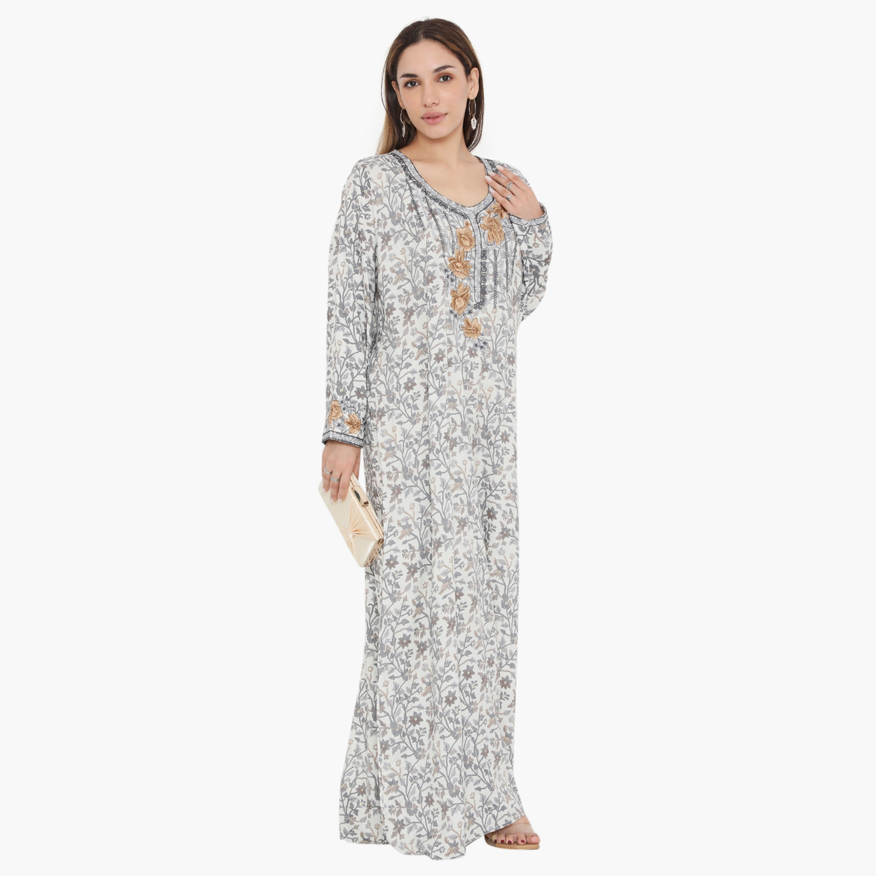 Hana & Sara Floral and Embroidered Yoke Women's Jalabiya-women-arabicclothing-jalabiyas-image-9