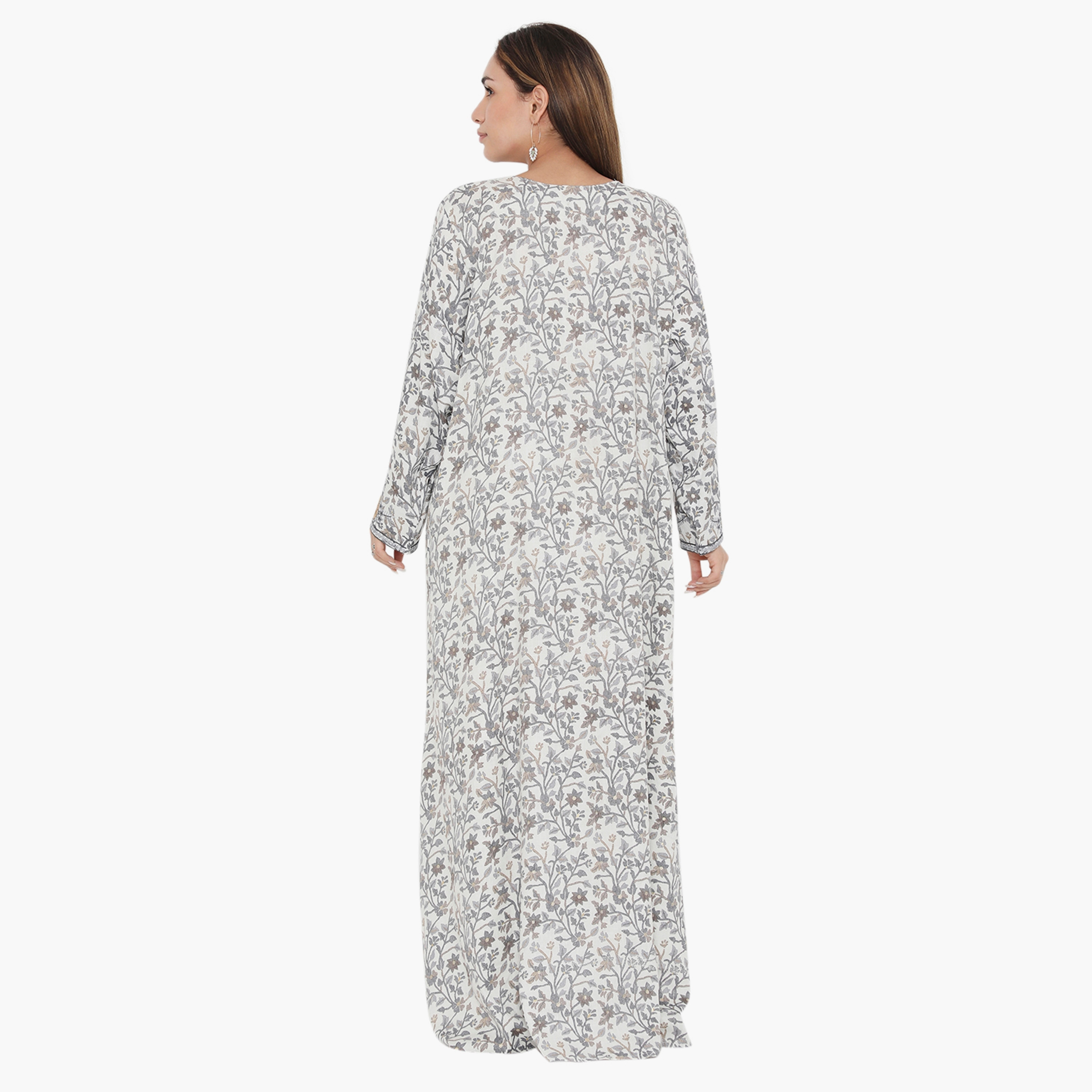 Hana & Sara Floral and Embroidered Yoke Women's Jalabiya-women-arabicclothing-jalabiyas-image-10