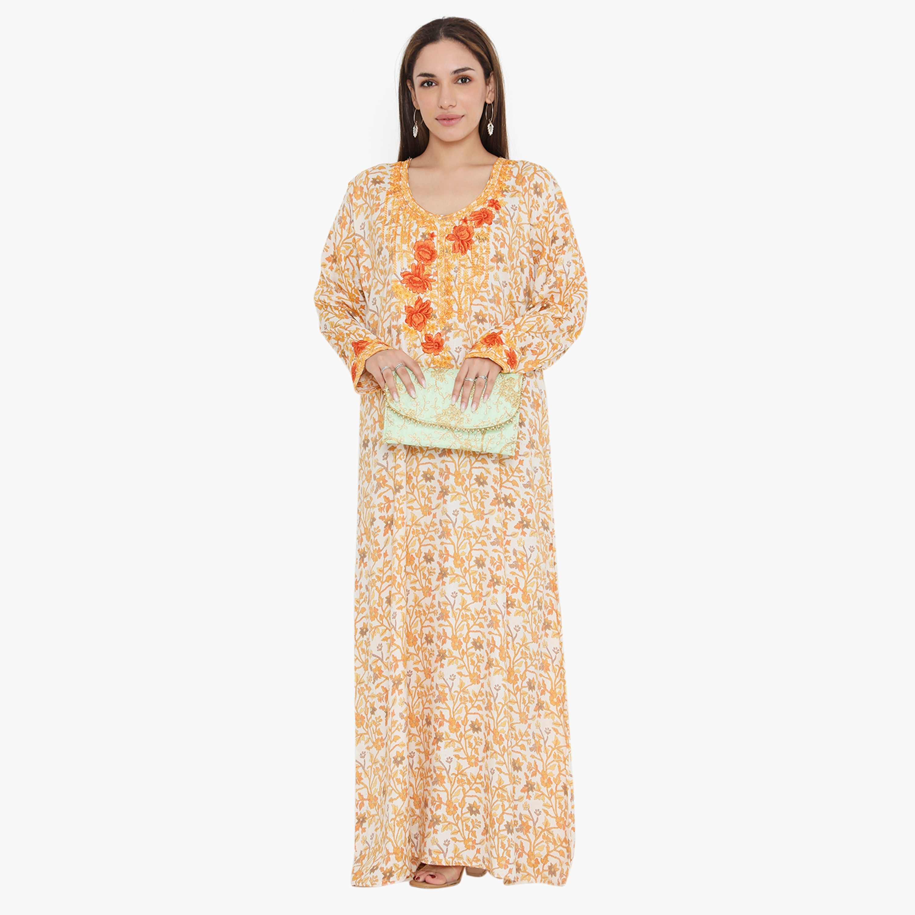 جلابية نسائية مطرزة ومطرزة بالورود ذات يوك من هناء وسارة-women-arabicclothing-jalabiyas-image-1