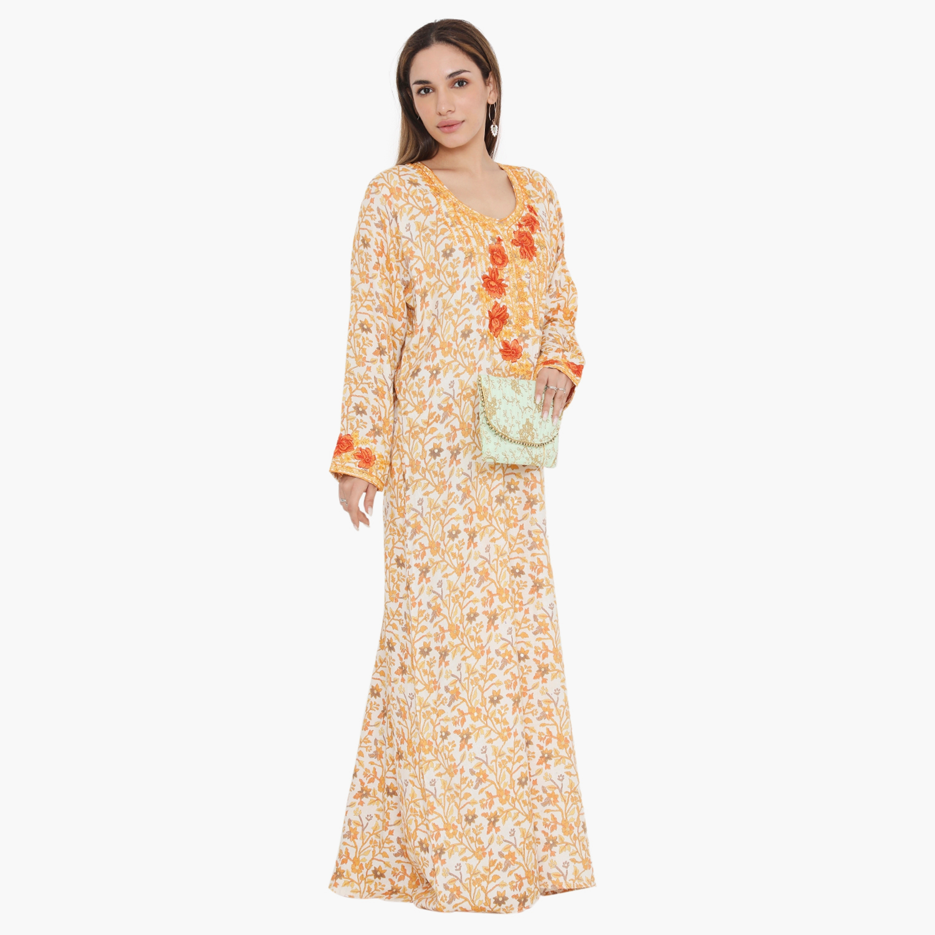 جلابية نسائية مطرزة ومطرزة بالورود ذات يوك من هناء وسارة-women-arabicclothing-jalabiyas-image-4