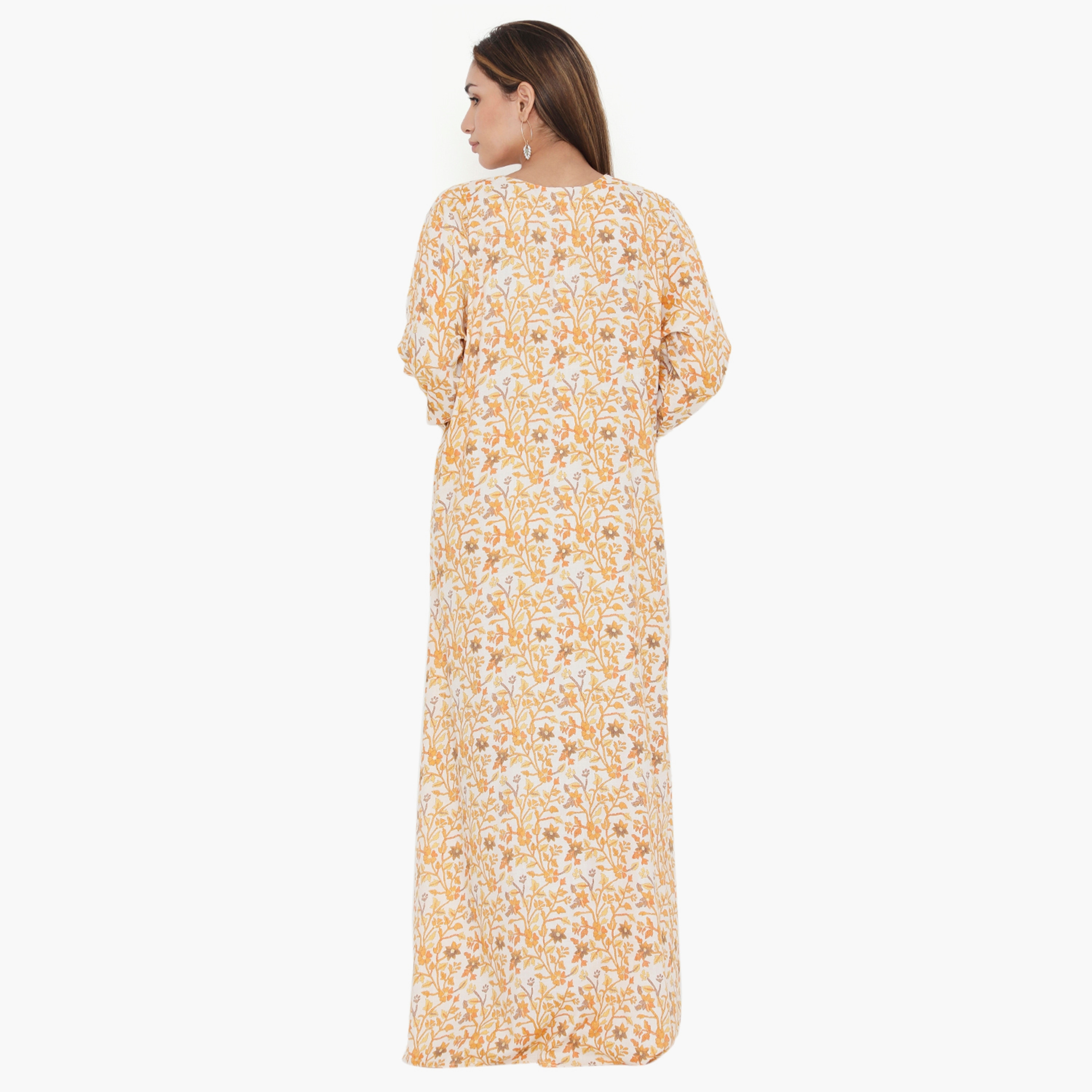 Hana & Sara Floral and Embroidered Yoke Women's Jalabiya-women-arabicclothing-jalabiyas-image-5