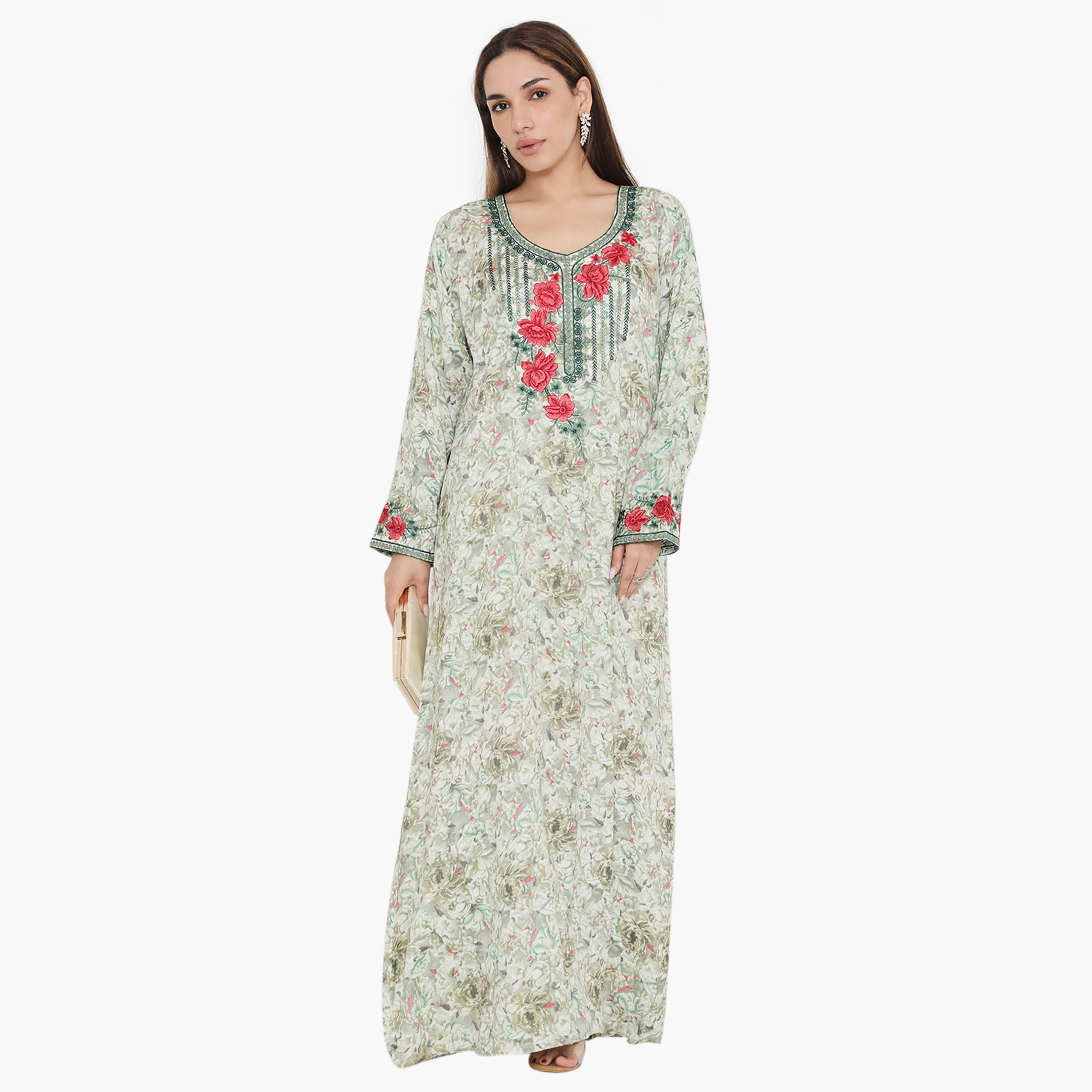 جلابية نسائية مطرزة ومطرزة بالورود ذات يوك من هناء وسارة-women-arabicclothing-jalabiyas-image-1