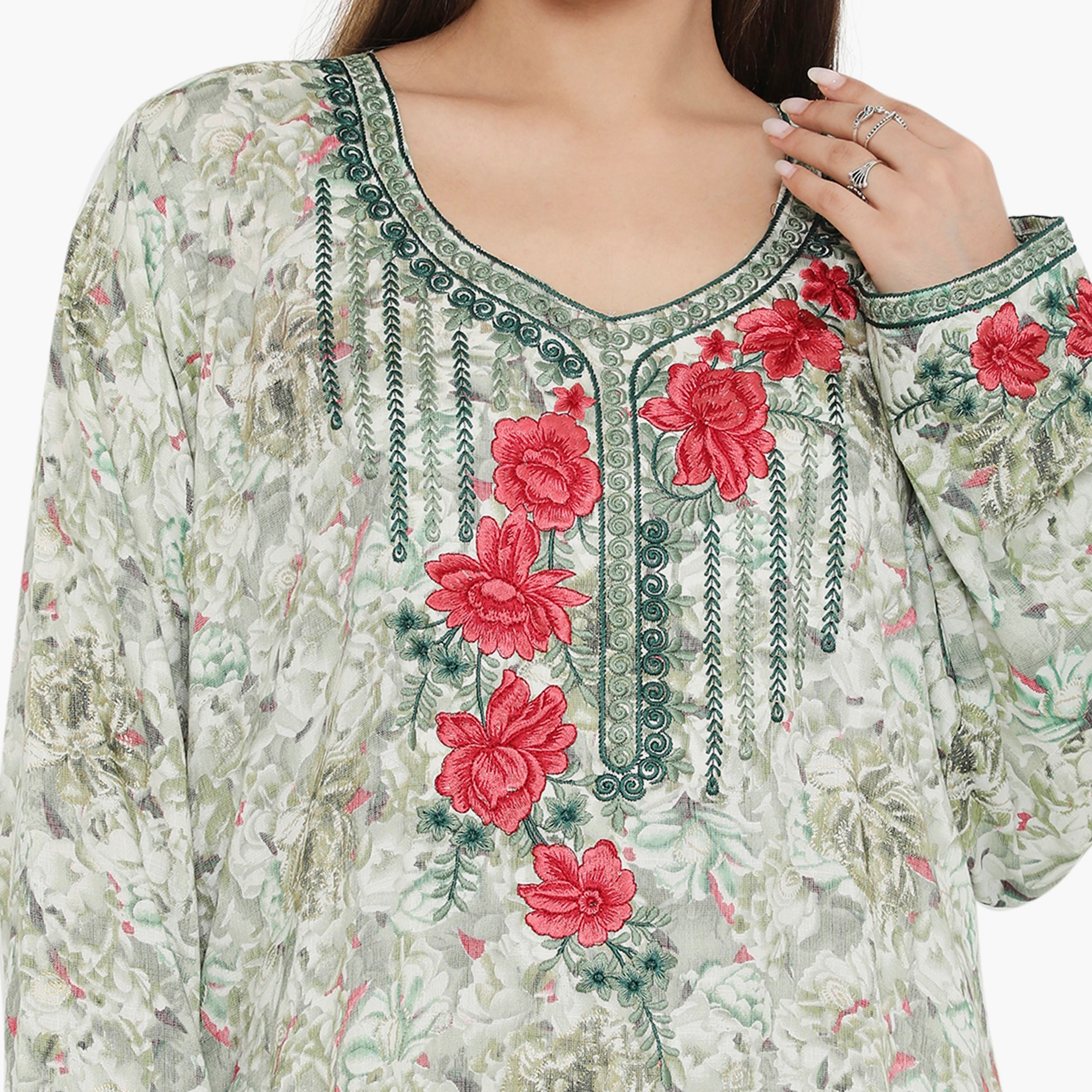 جلابية نسائية مطرزة ومطرزة بالورود ذات يوك من هناء وسارة-women-arabicclothing-jalabiyas-image-2