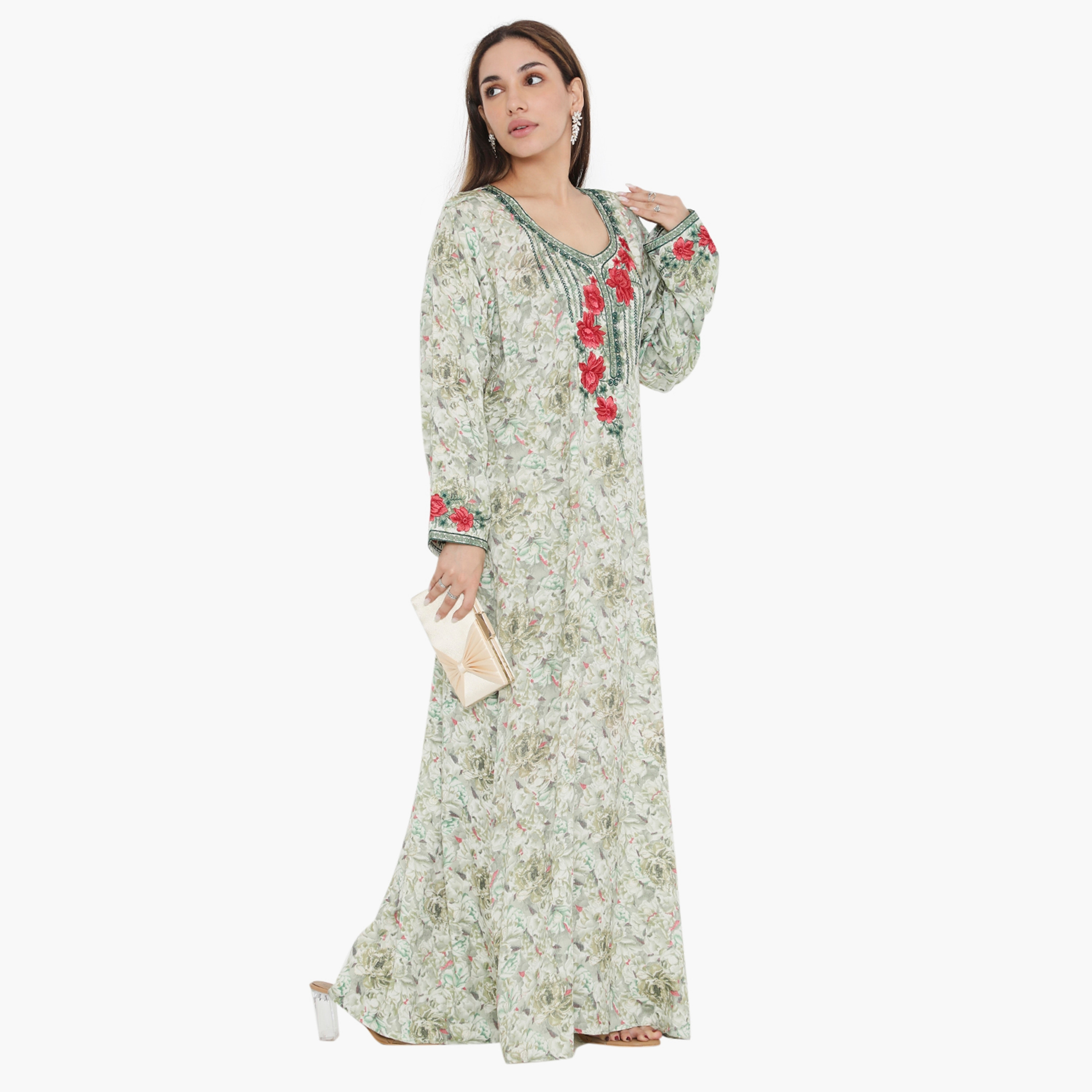 جلابية نسائية مطرزة ومطرزة بالورود ذات يوك من هناء وسارة-women-arabicclothing-jalabiyas-image-4