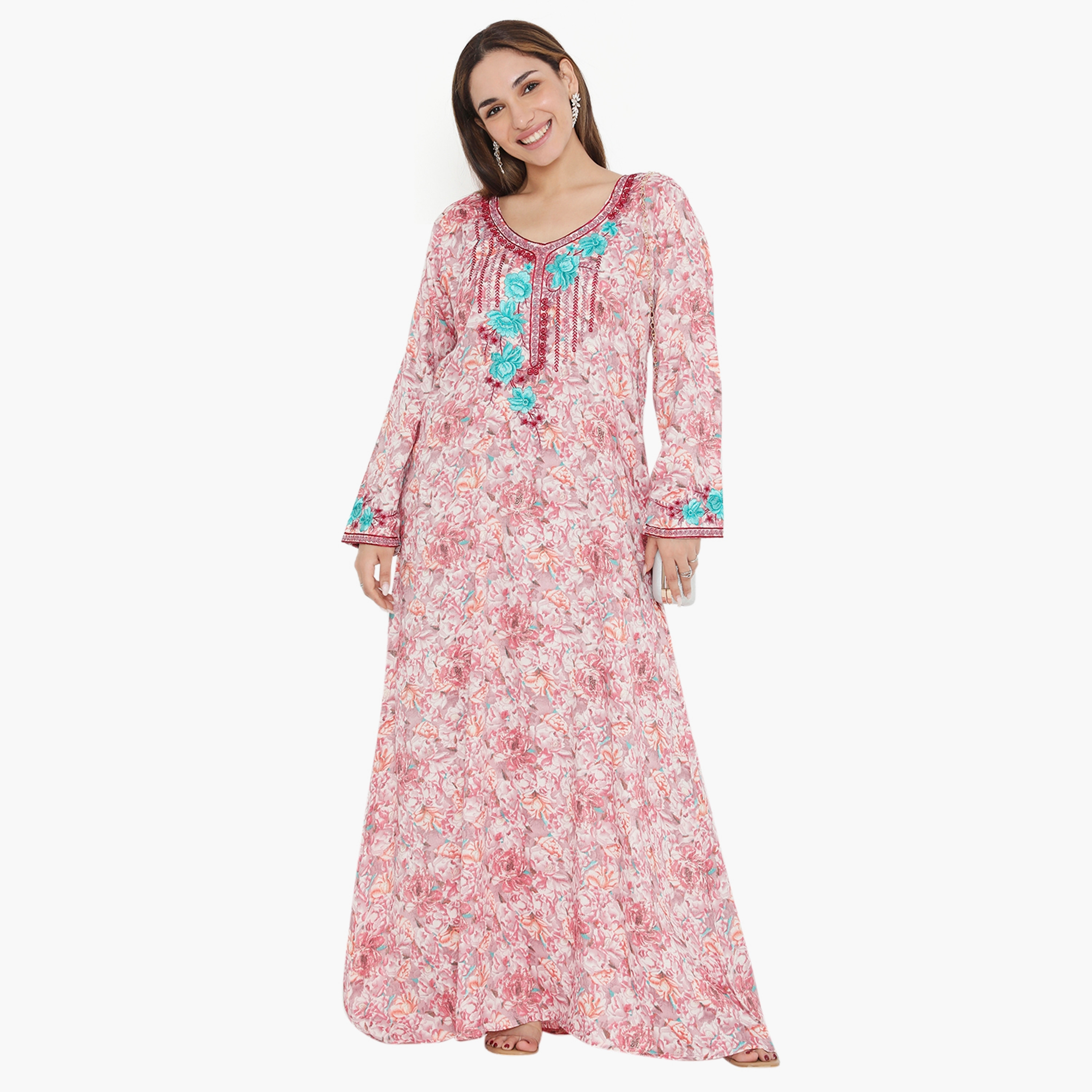 جلابية نسائية مطرزة ومطرزة بالورود ذات يوك من هناء وسارة-women-arabicclothing-jalabiyas-image-6