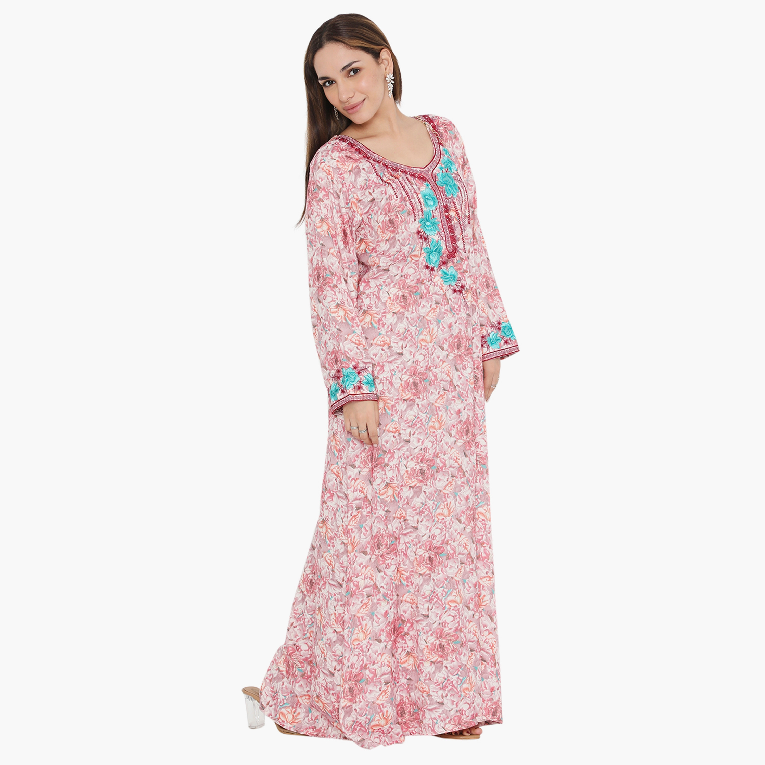 جلابية نسائية مطرزة ومطرزة بالورود ذات يوك من هناء وسارة-women-arabicclothing-jalabiyas-image-9