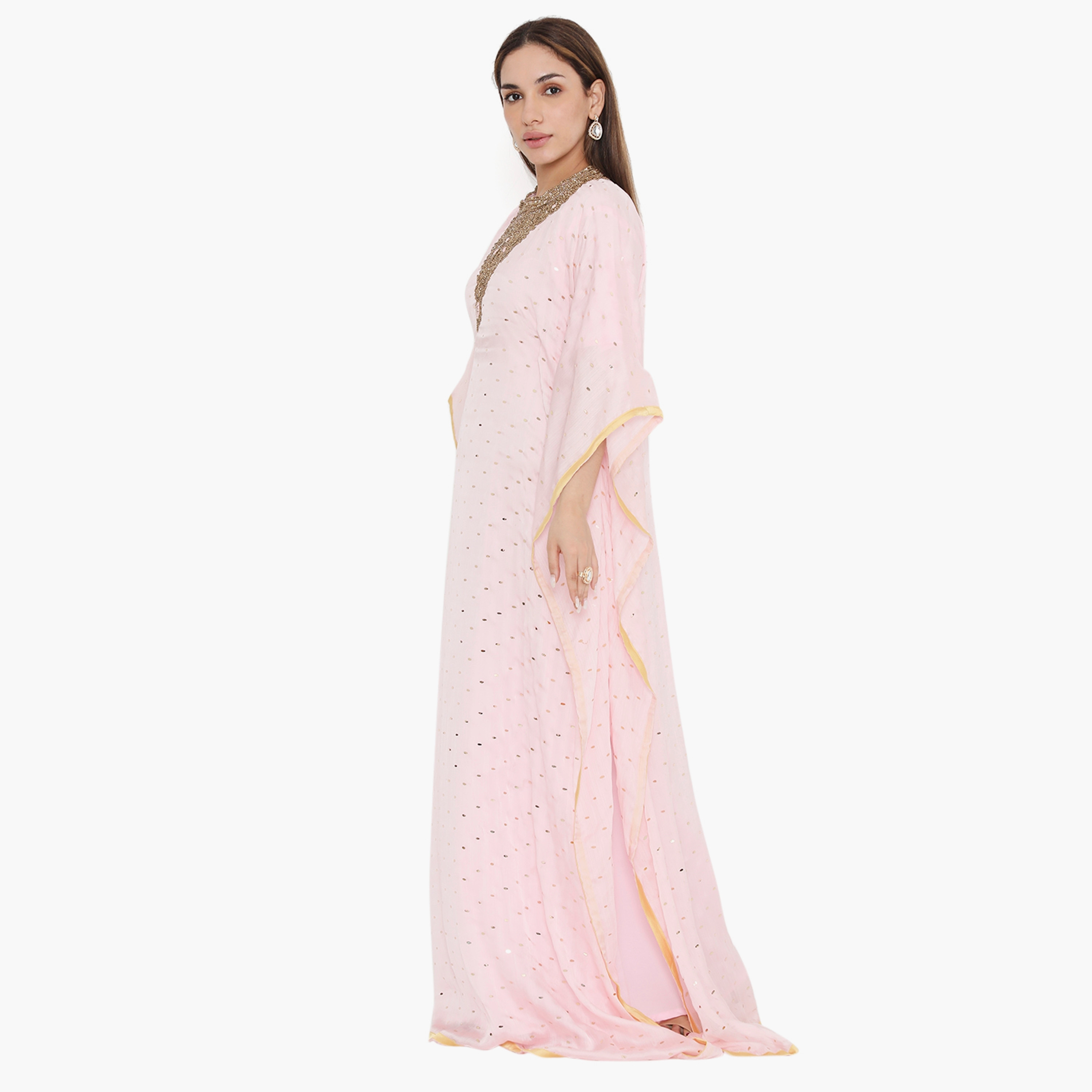 Hana & Sara Pink Beaded and Sequins Women's Jalabiya-women-arabicclothing-jalabiyas-image-3