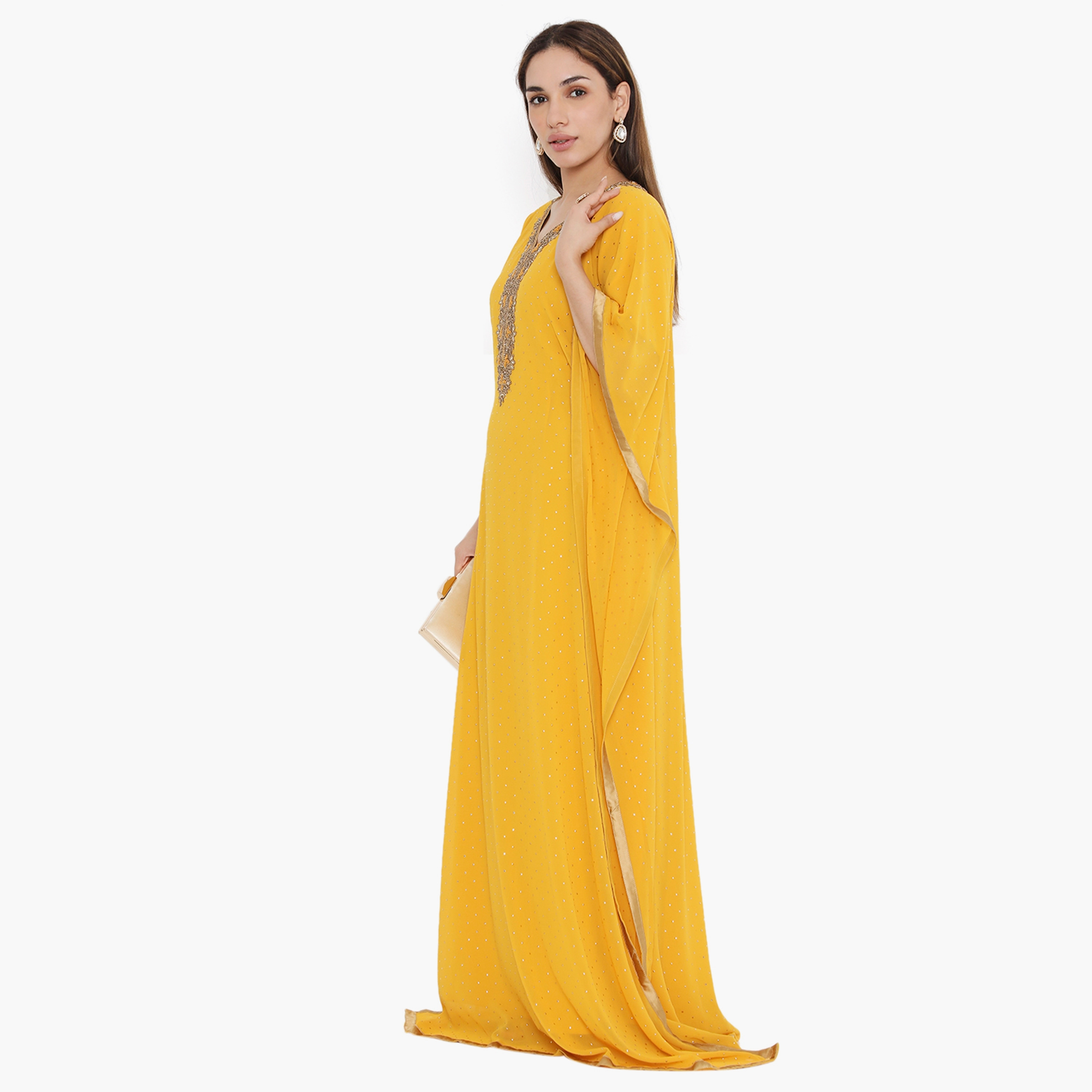 جلابية نسائية من هناء وسارة باللون الاصفر مزينة بالخرز والترتر-women-arabicclothing-jalabiyas-image-3