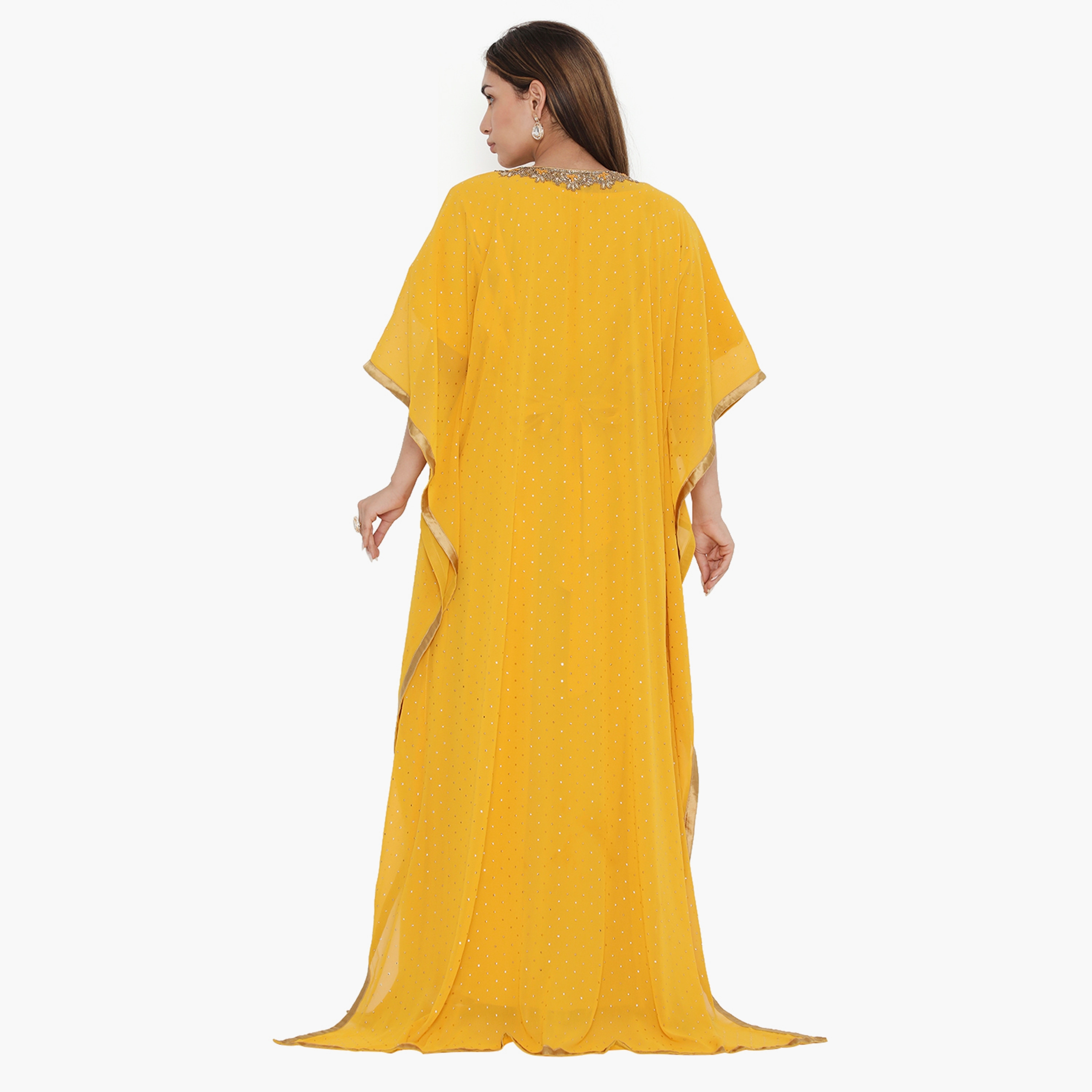 Hana & Sara Yellow Beaded and Sequins Women's Jalabiya-women-arabicclothing-jalabiyas-image-5