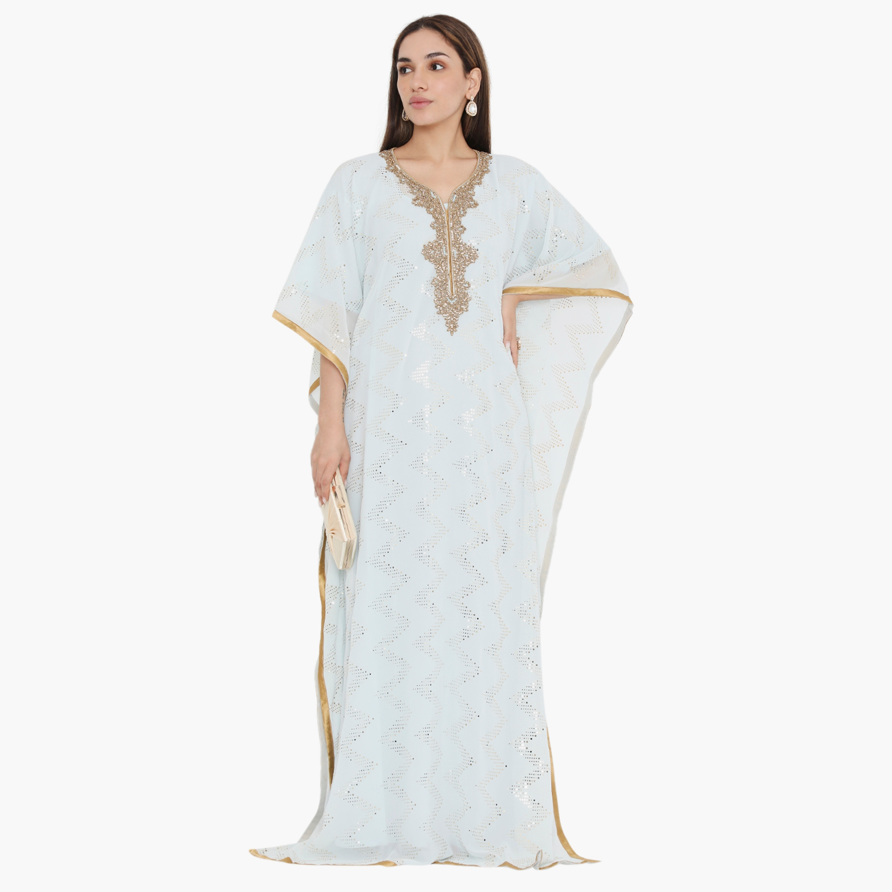 Hana & Sara Blue Beaded and Embellished Women's Jalabiya-women-arabicclothing-jalabiyas-image-1