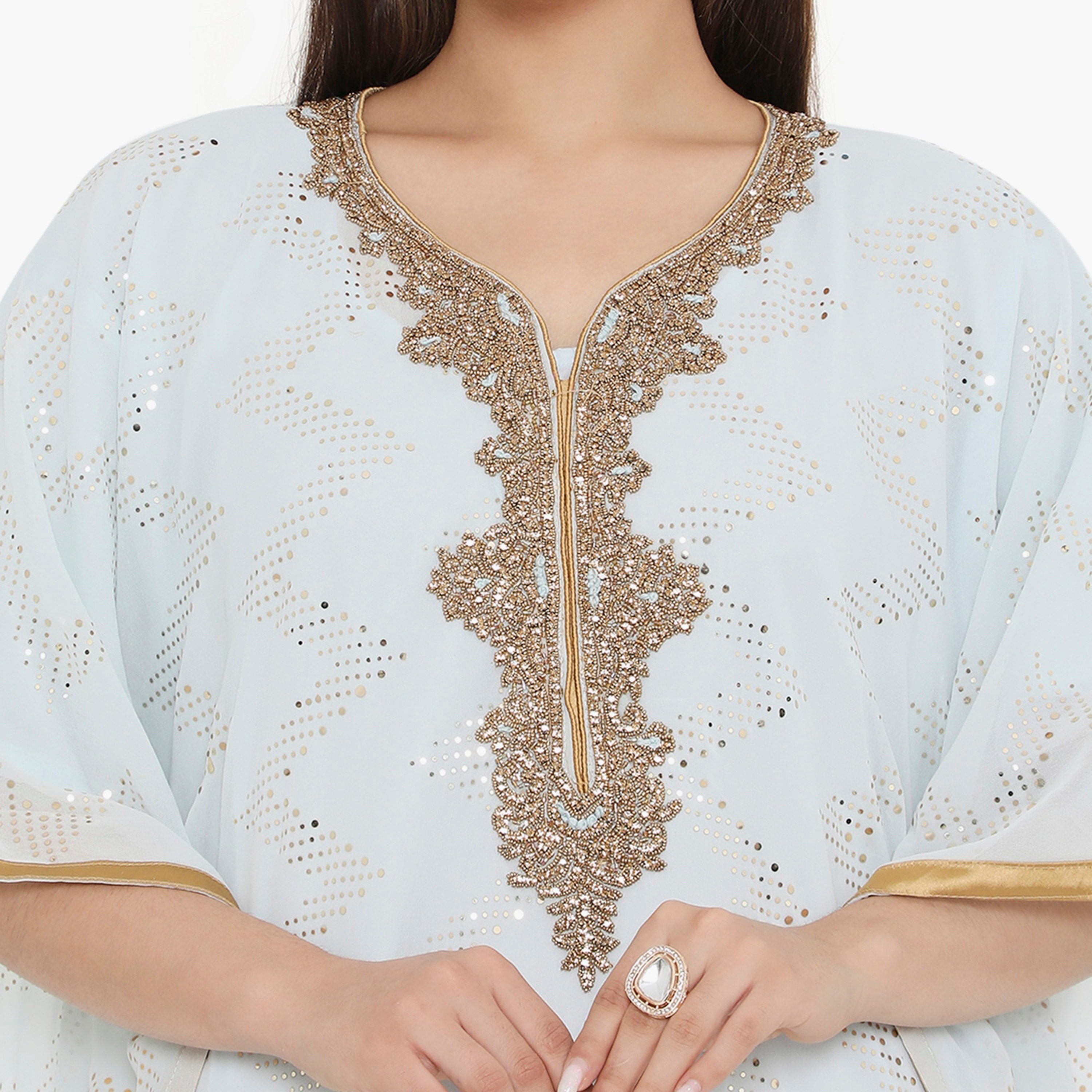 Hana & Sara Blue Beaded and Embellished Women's Jalabiya-women-arabicclothing-jalabiyas-image-2