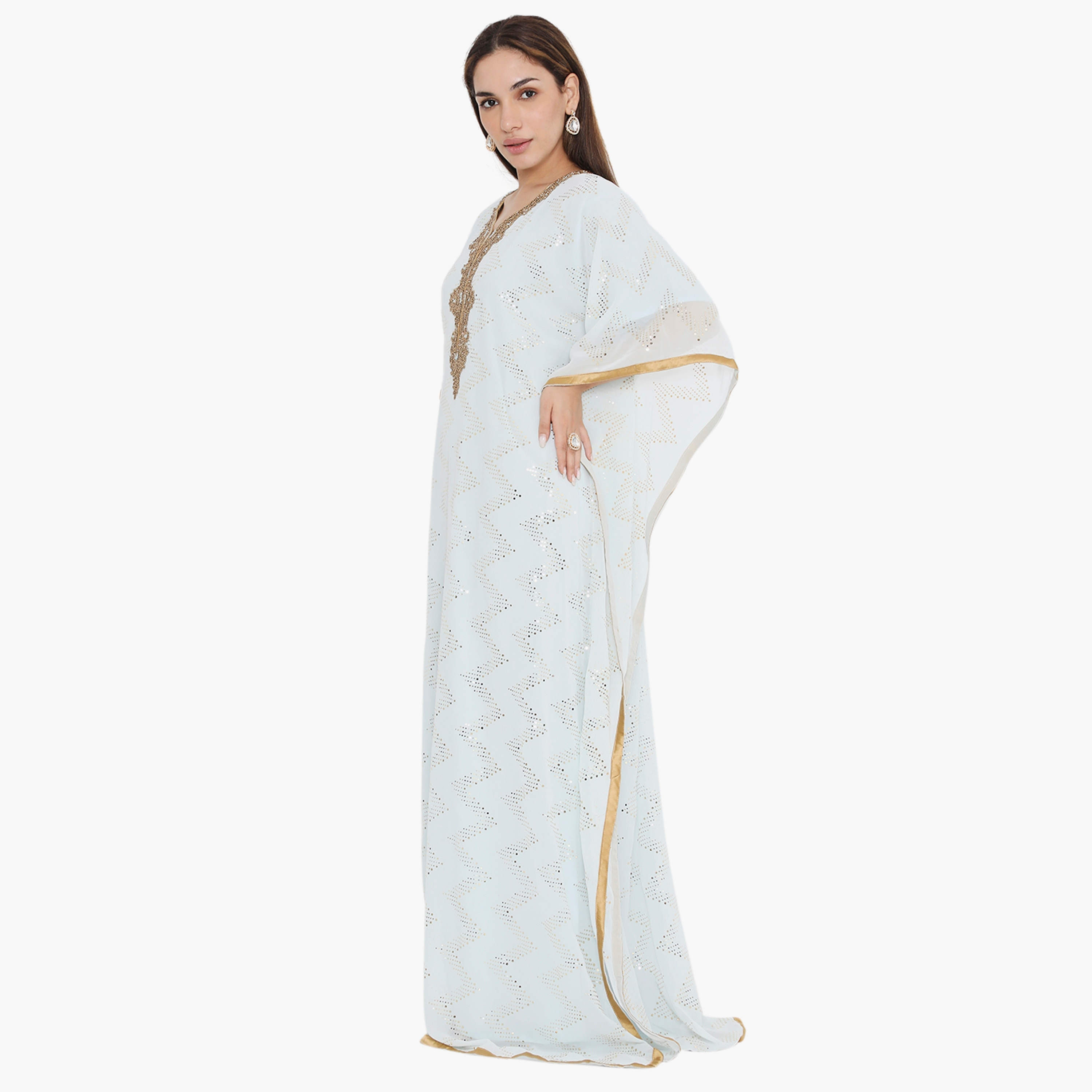 Hana & Sara Blue Beaded and Embellished Women's Jalabiya-women-arabicclothing-jalabiyas-image-3